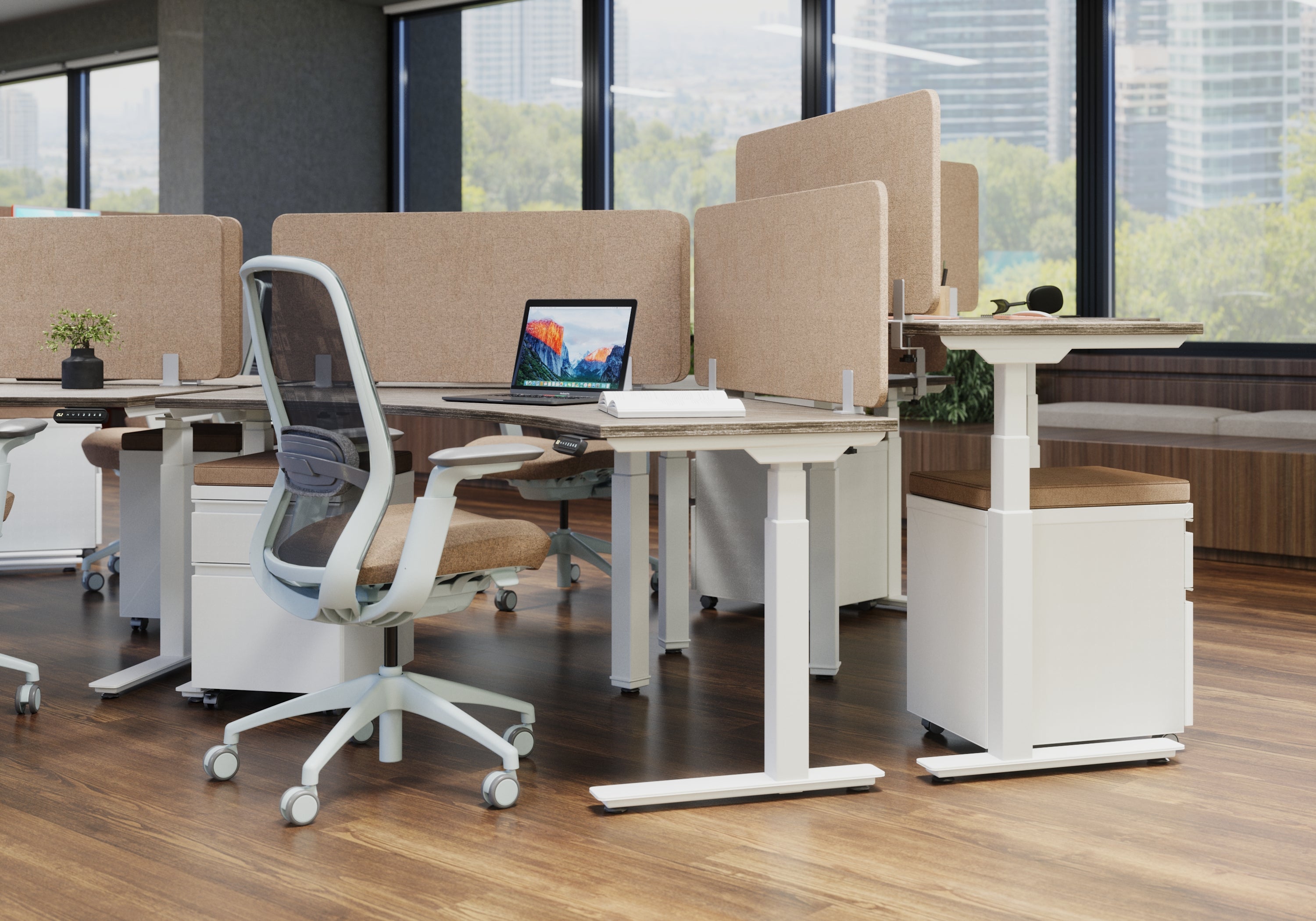 Summit 120-Degree Adjustable-Height Desks for 3