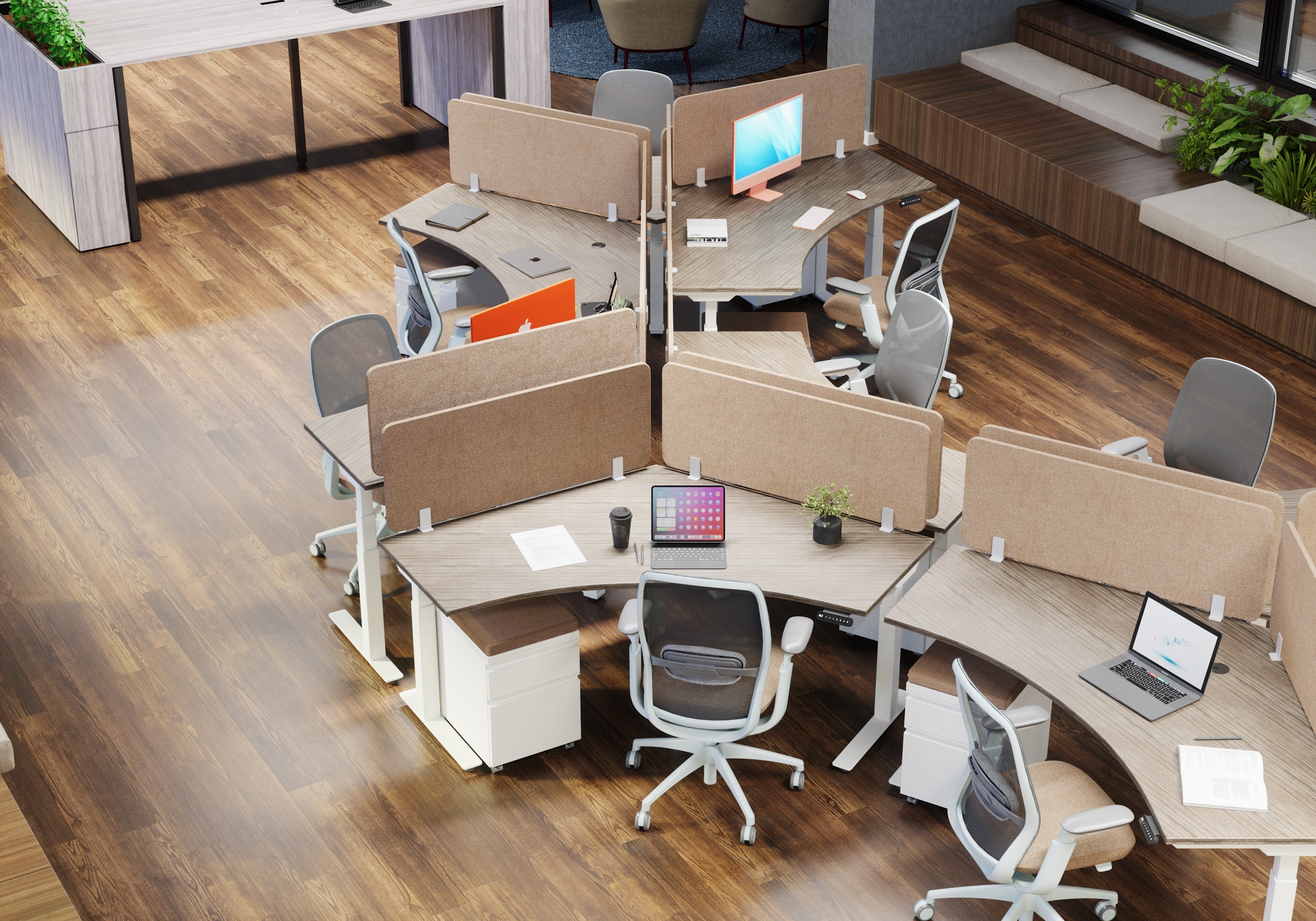 Summit 120-Degree Adjustable-Height Desks for 3