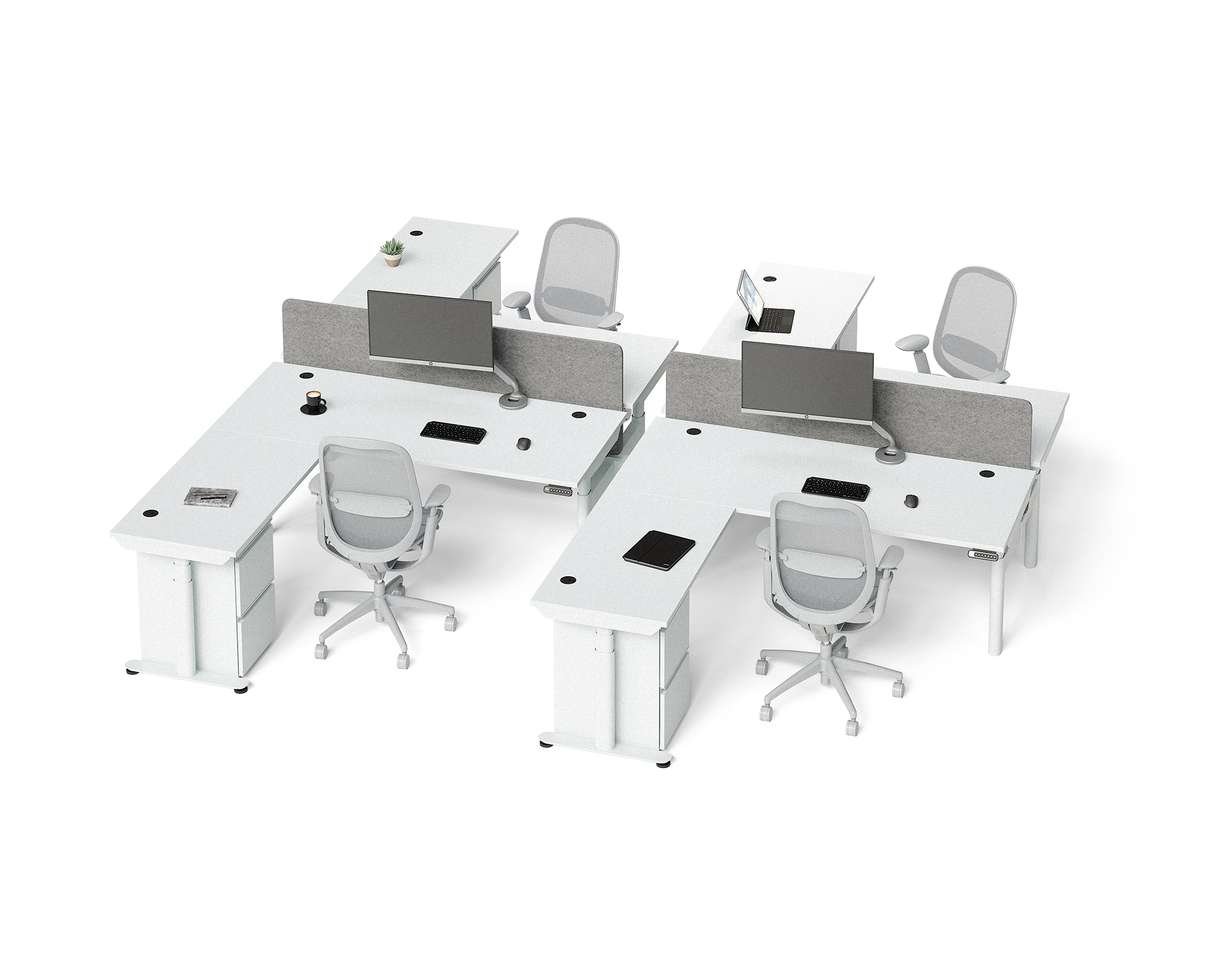 Sol L-Shaped Adjustable-Height Desks for 2