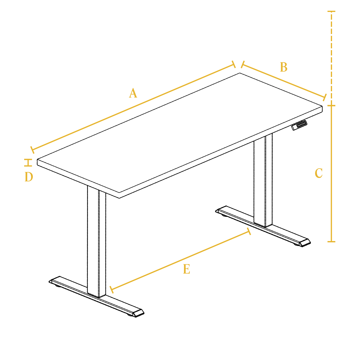 Cirra Adjustable-Height Desk dimensions diagram