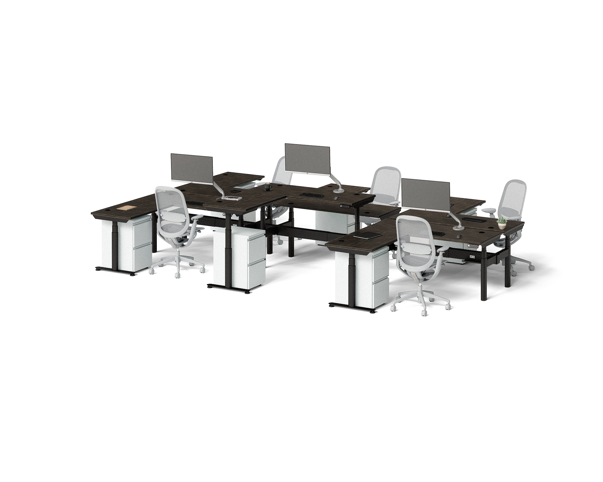 Sol L-Shaped Adjustable-Height Desks for 6