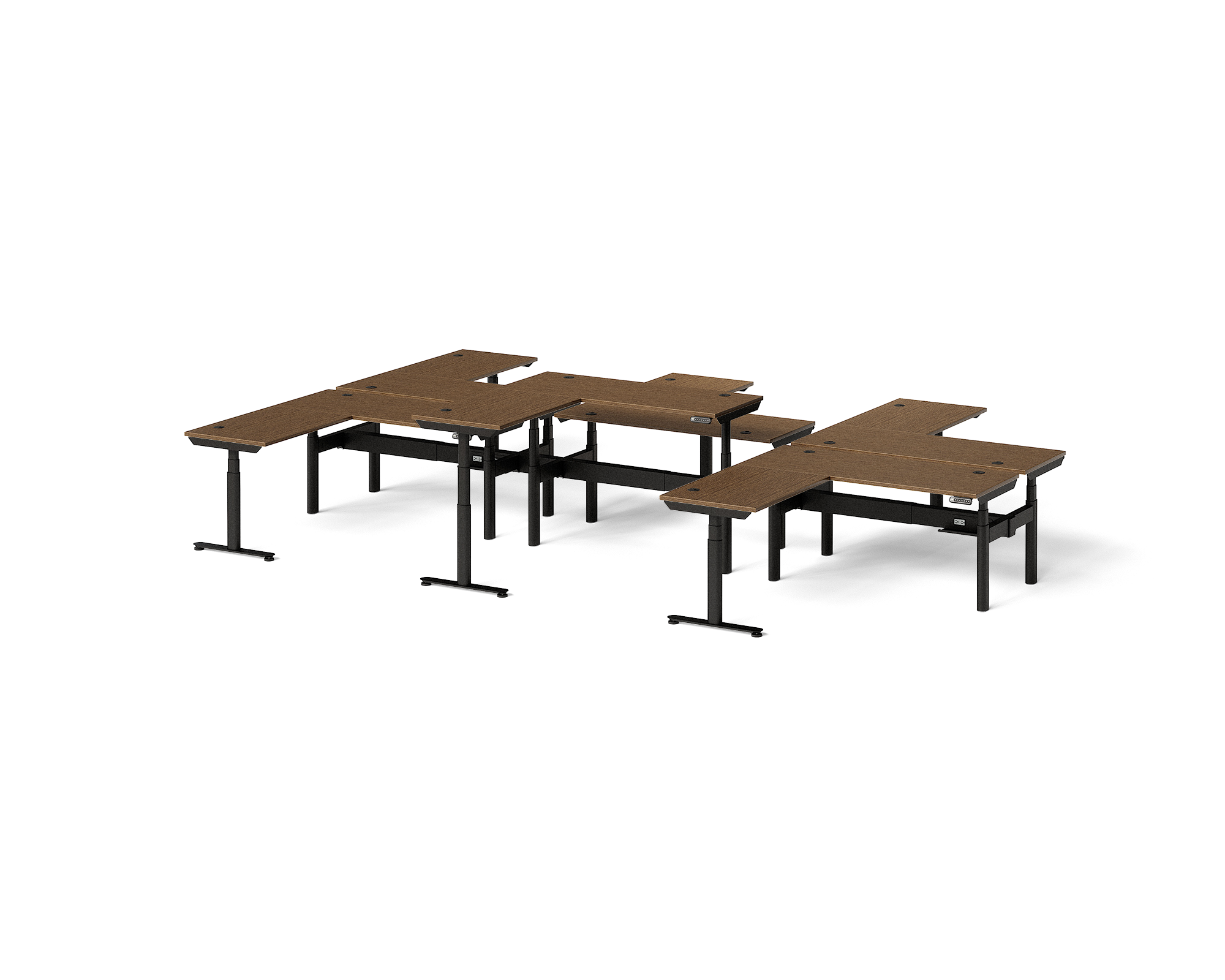 Sol L-Shaped Adjustable-Height Desks for 6