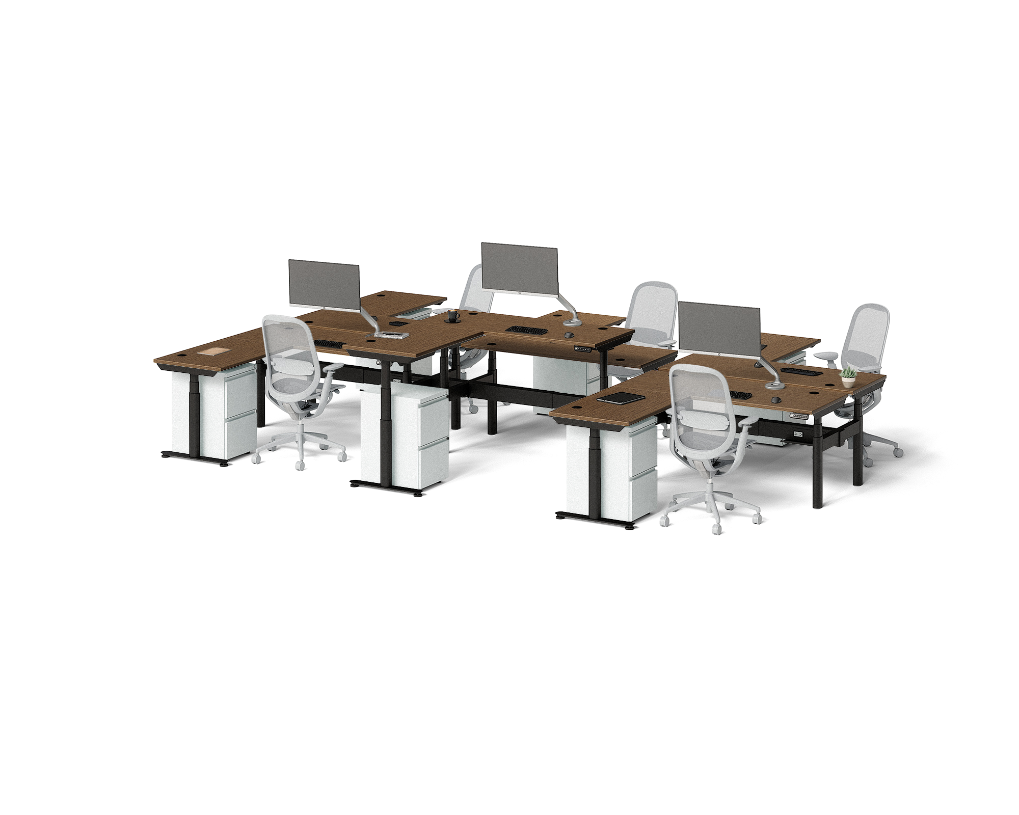Sol L-Shaped Adjustable-Height Desks for 6