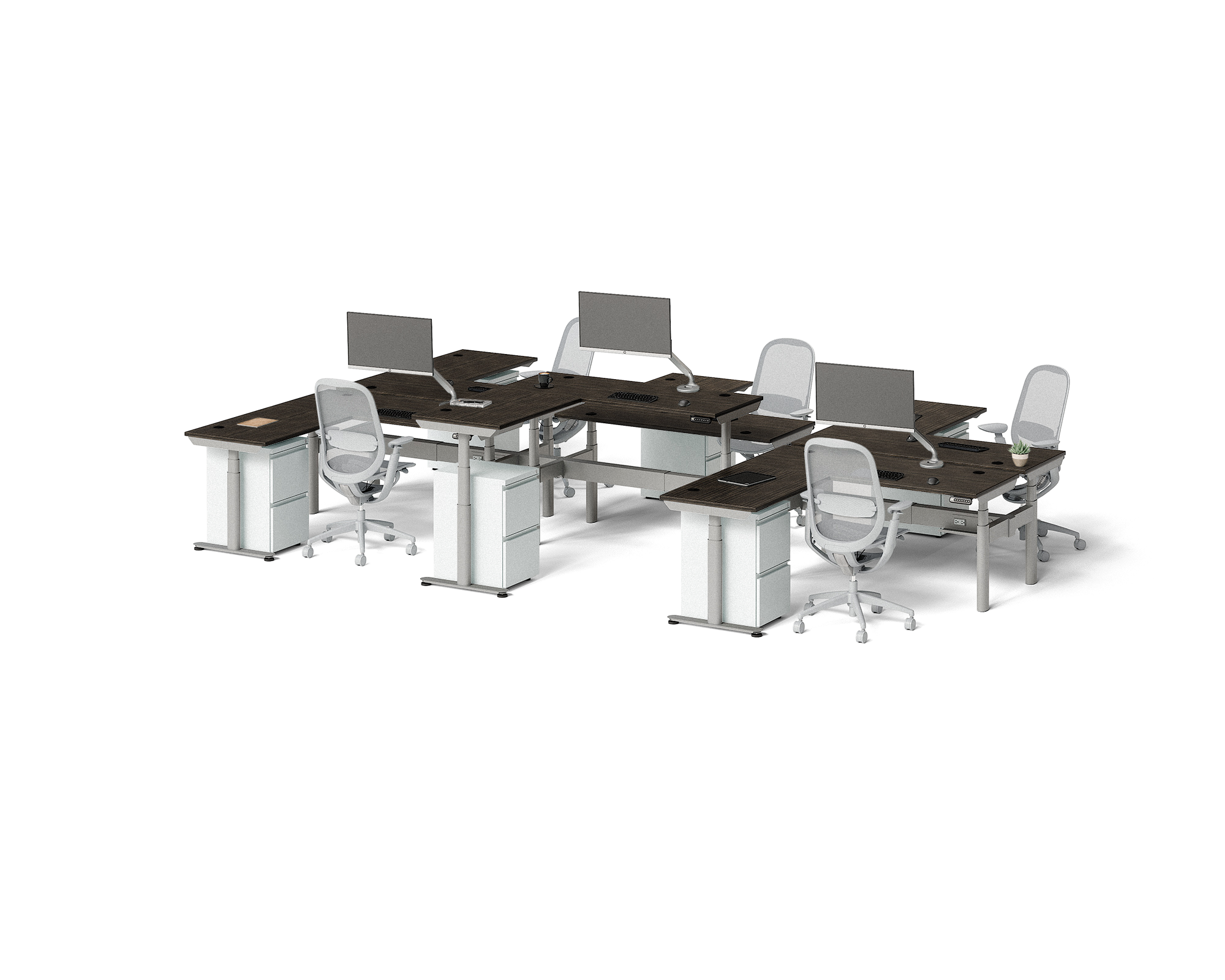Sol L-Shaped Adjustable-Height Desks for 6