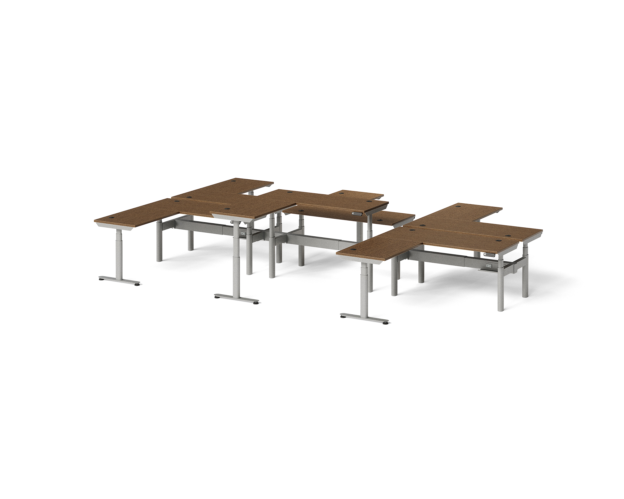 Sol L-Shaped Adjustable-Height Desks for 6