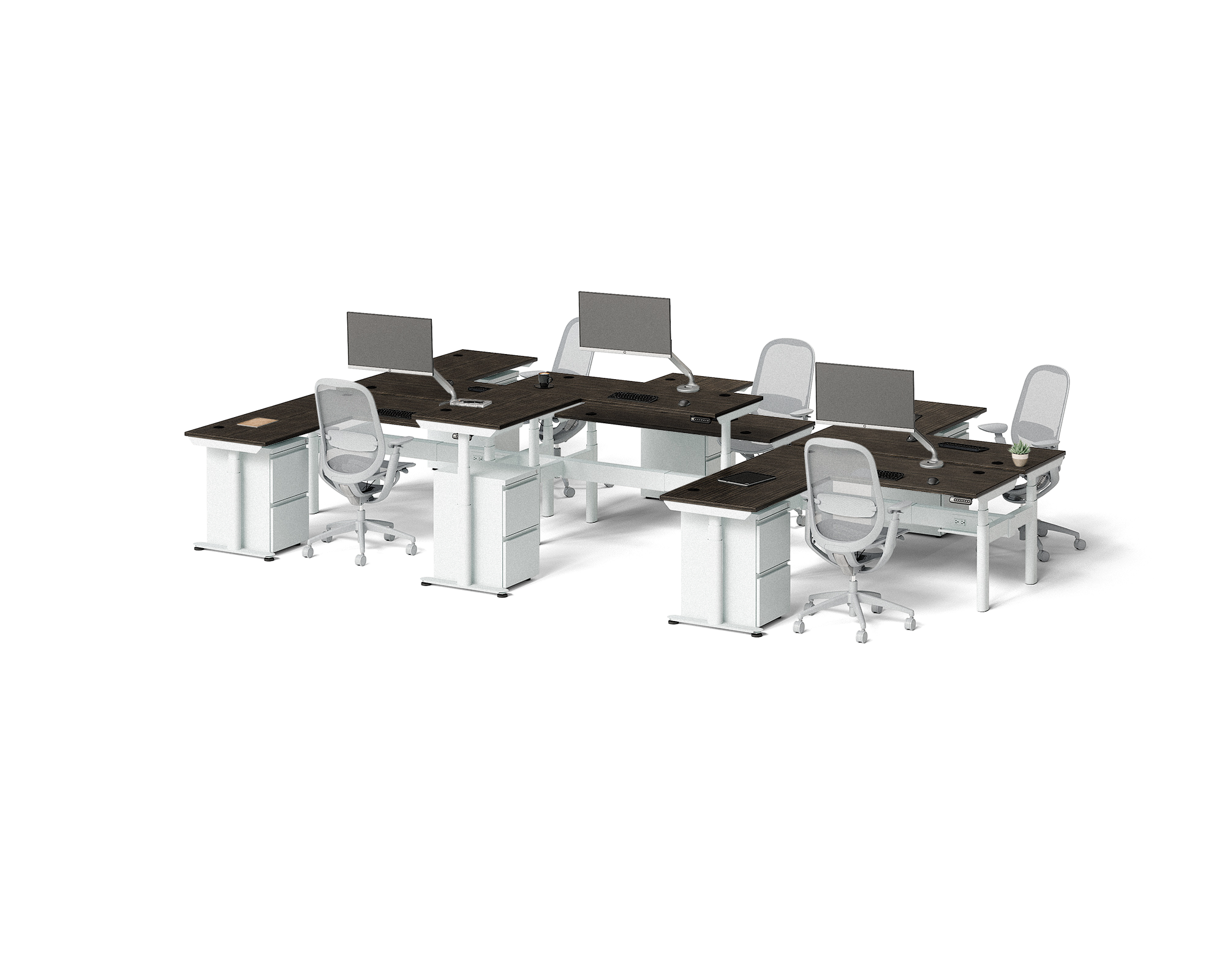 Sol L-Shaped Adjustable-Height Desks for 6