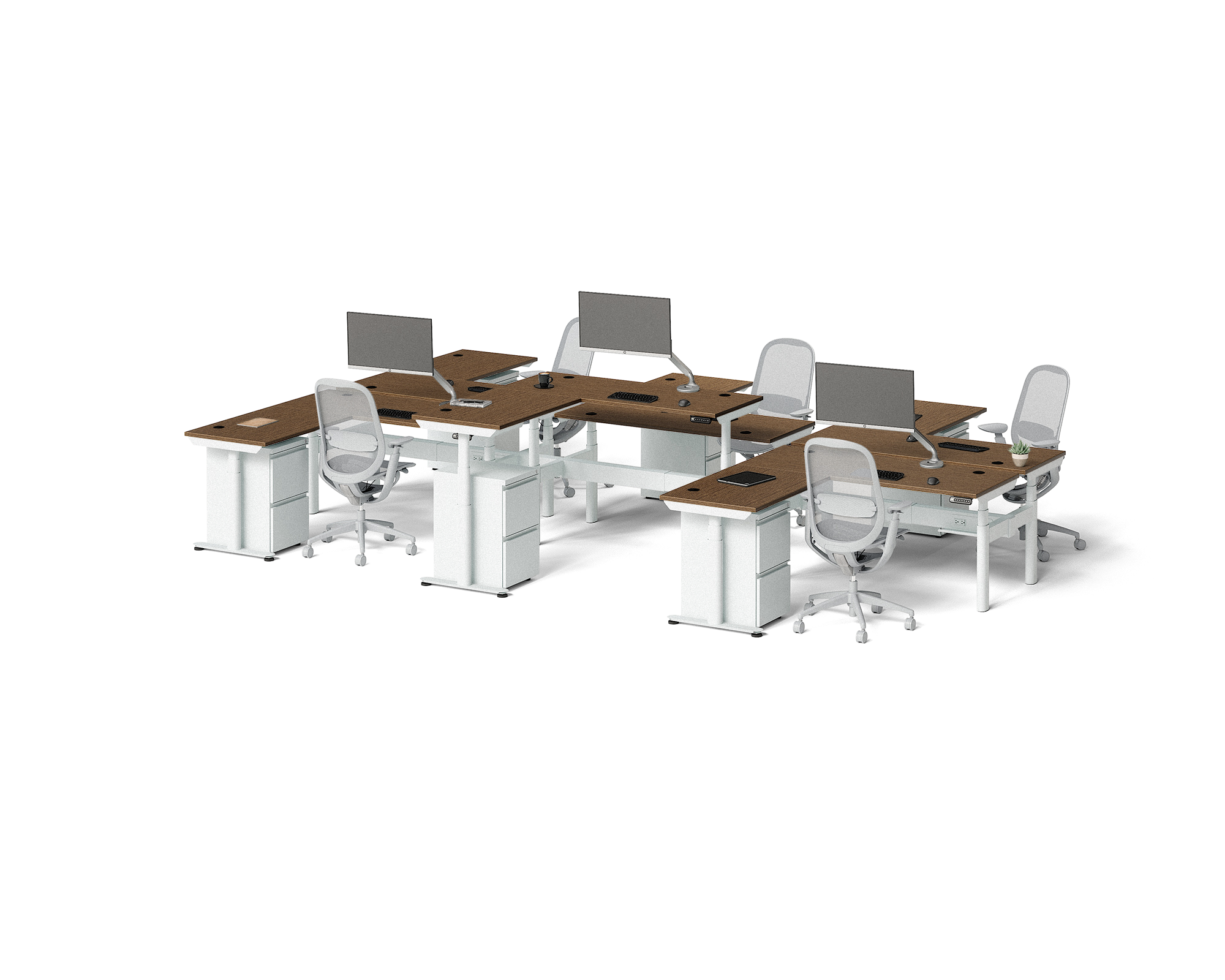 Sol L-Shaped Adjustable-Height Desks for 6