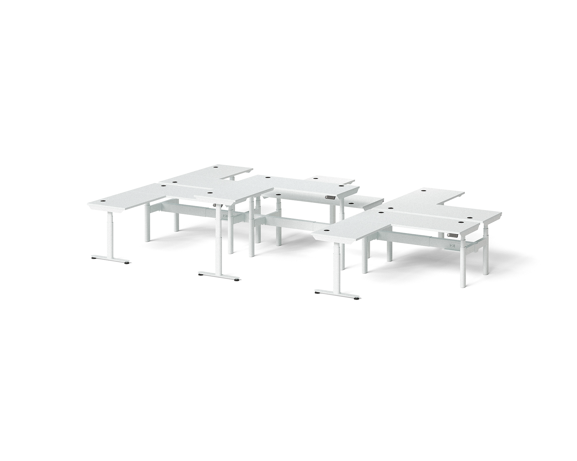 Sol L-Shaped Adjustable-Height Desks for 6