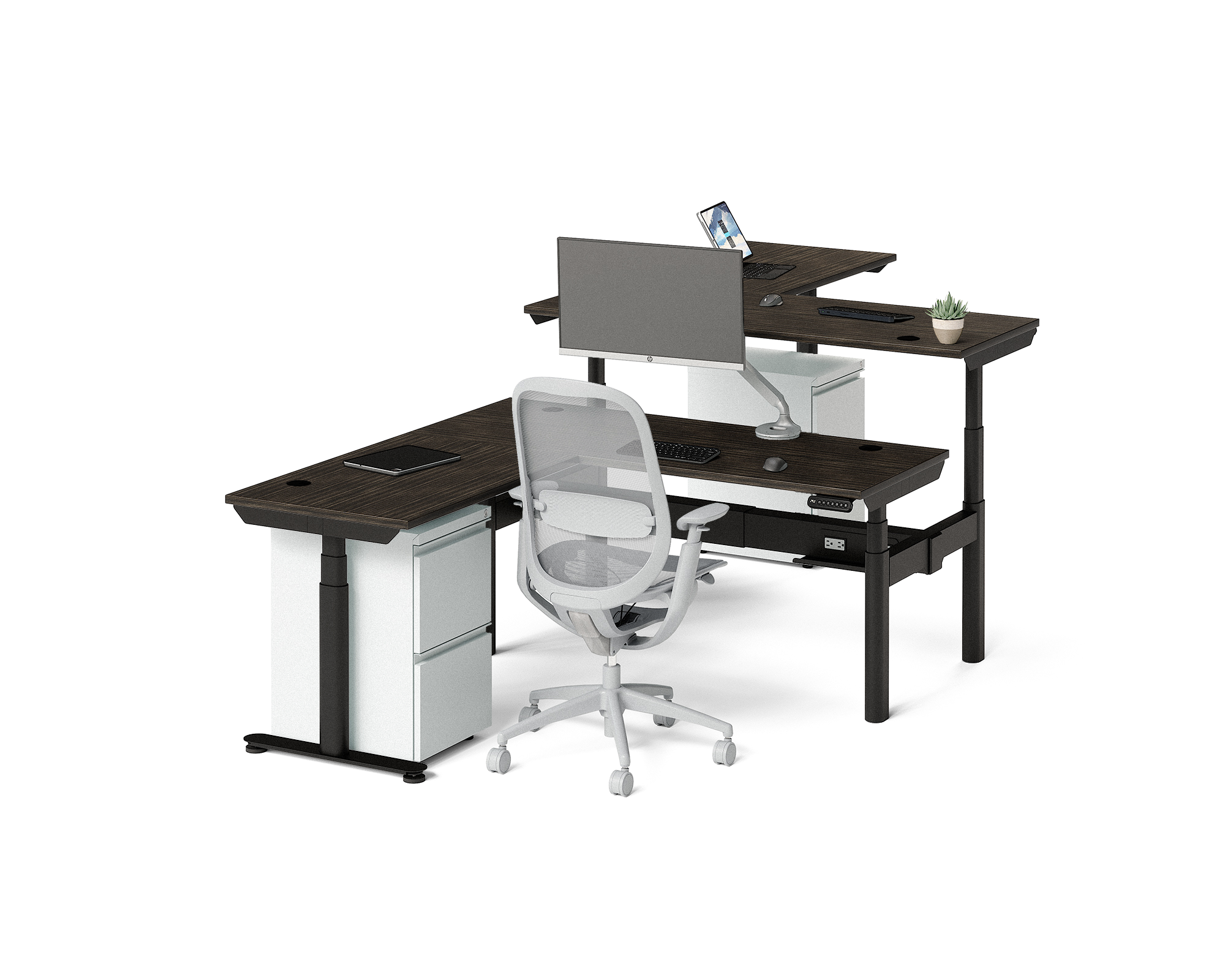 Sol L-Shaped Adjustable-Height Desks for 2