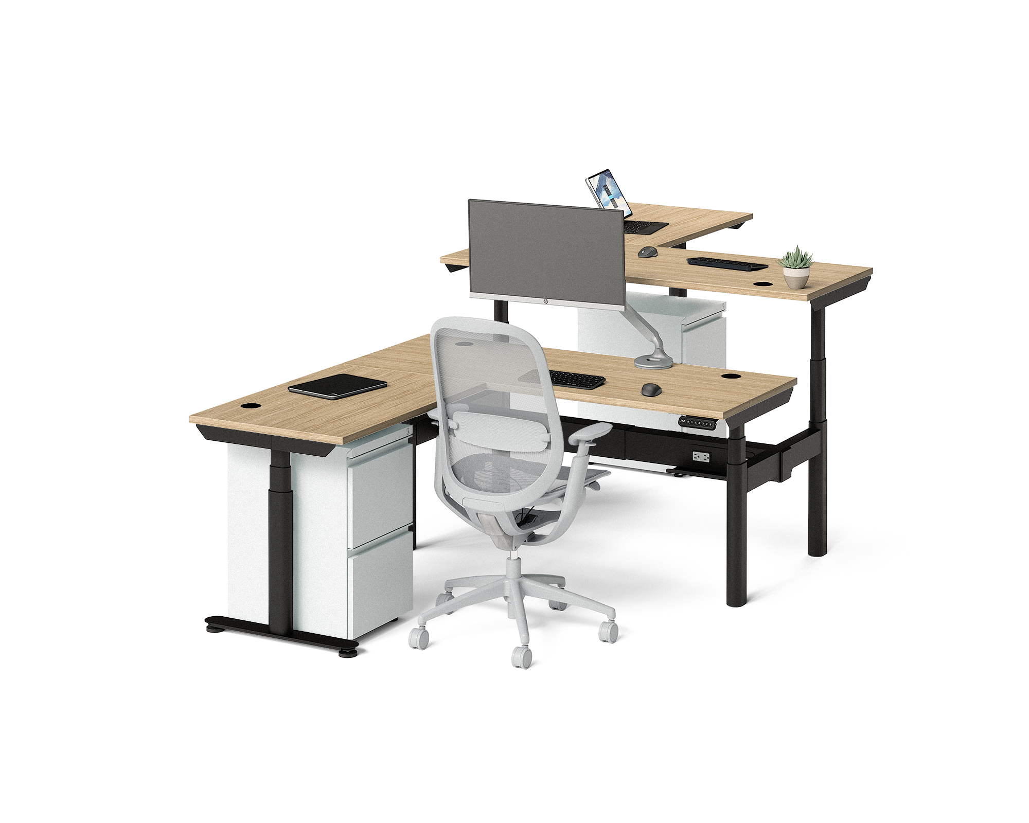 Sol L-Shaped Adjustable-Height Desks for 2