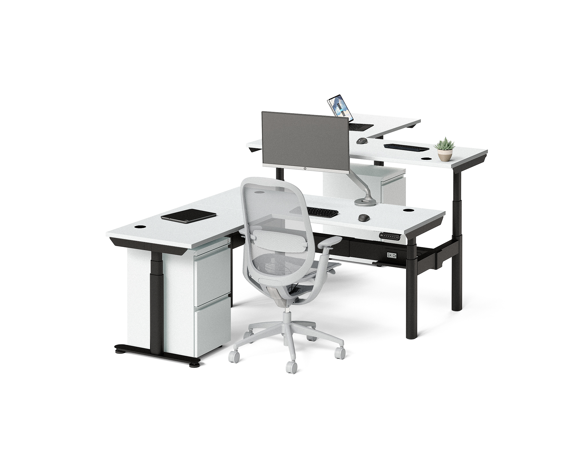 Sol L-Shaped Adjustable-Height Desks for 2