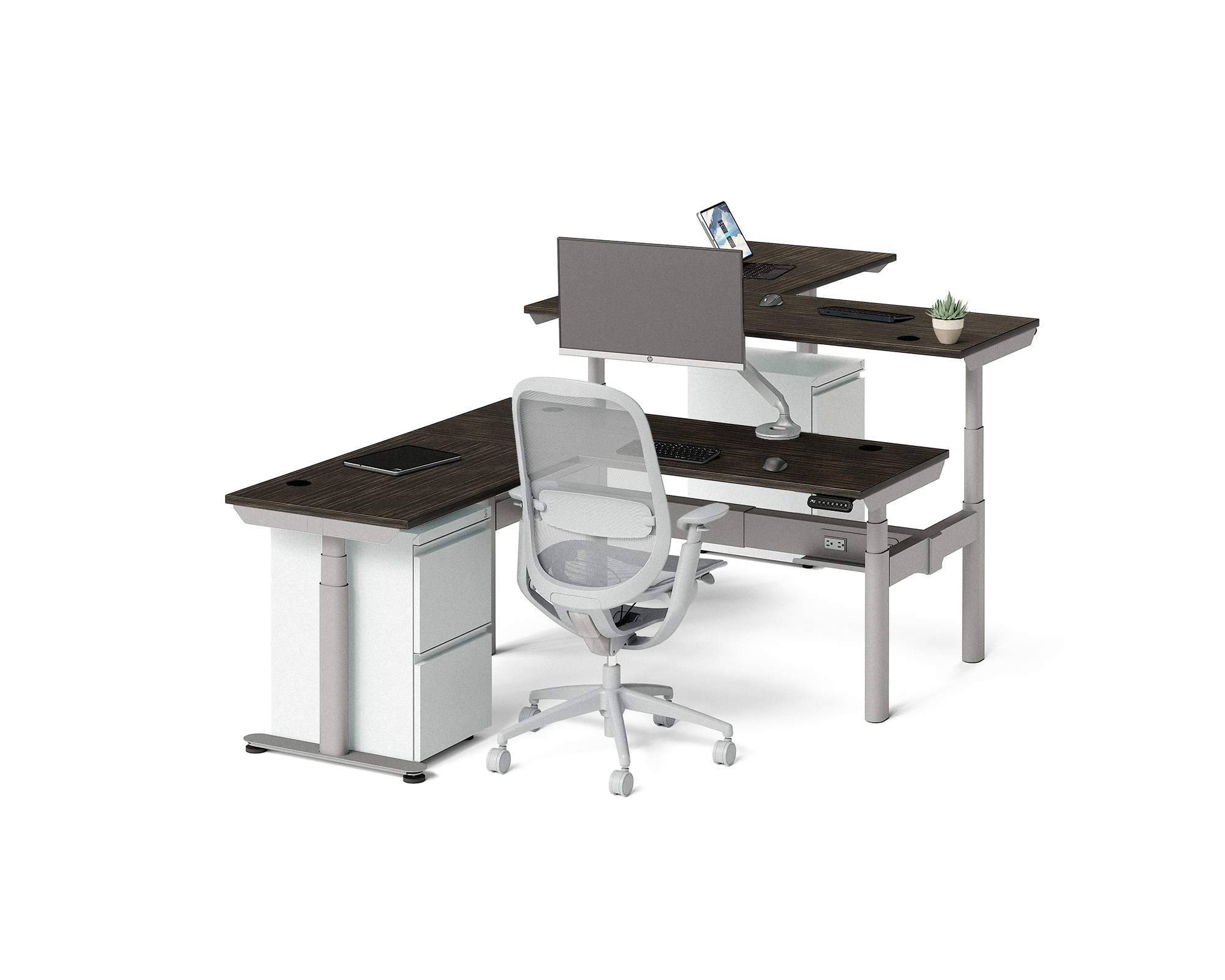 Sol L-Shaped Adjustable-Height Desks for 2