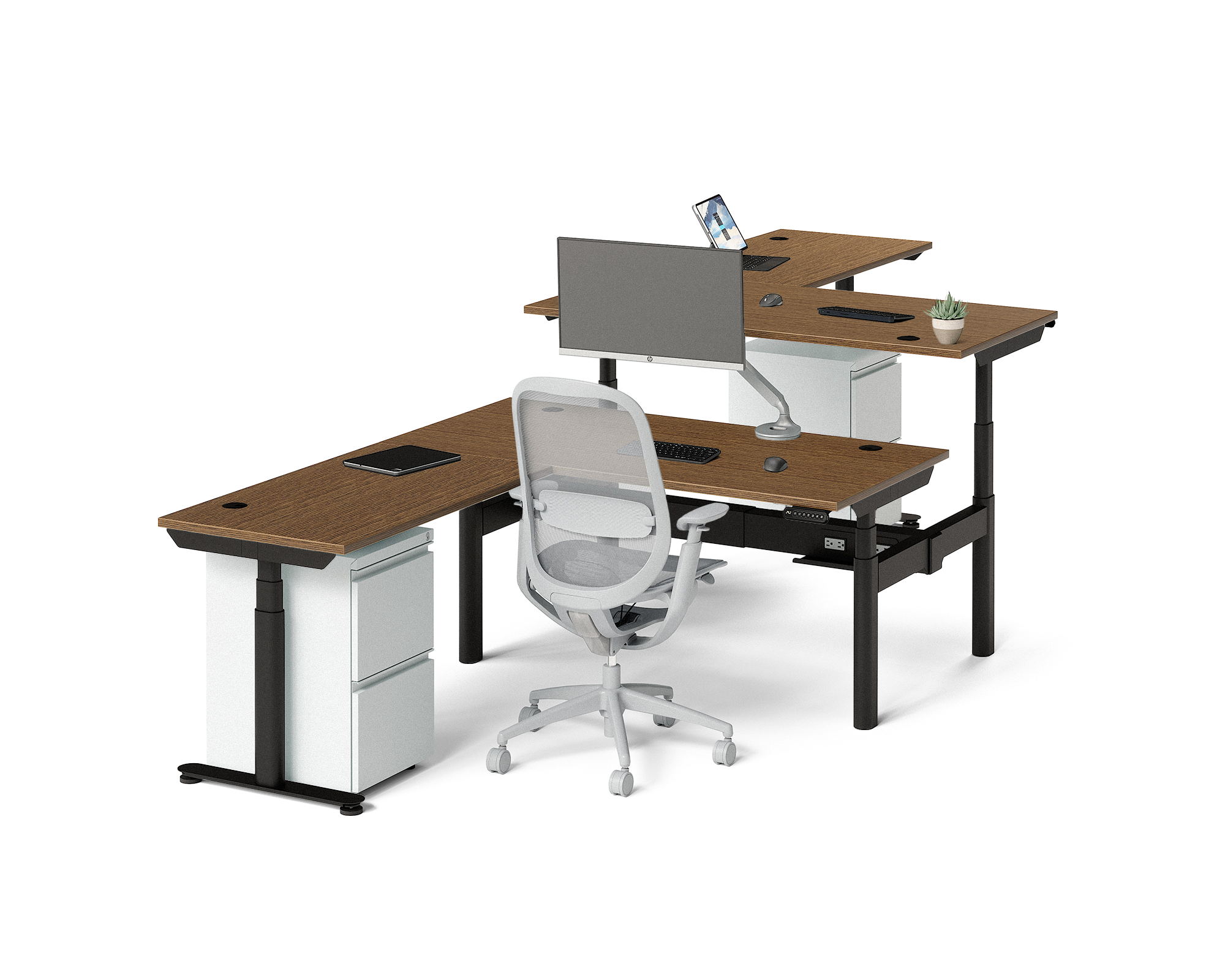 Sol L-Shaped Adjustable-Height Desks for 2