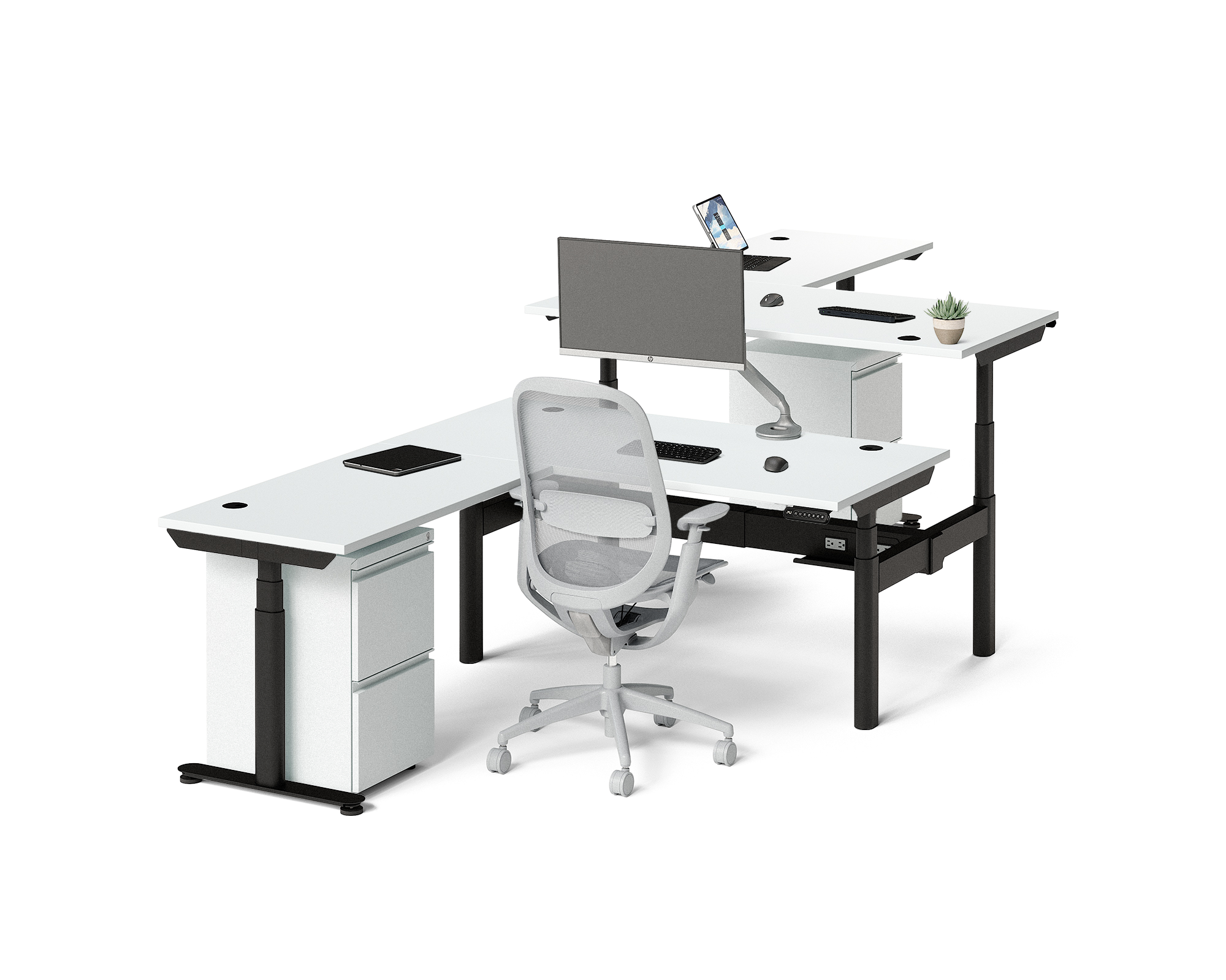 Sol L-Shaped Adjustable-Height Desks for 2