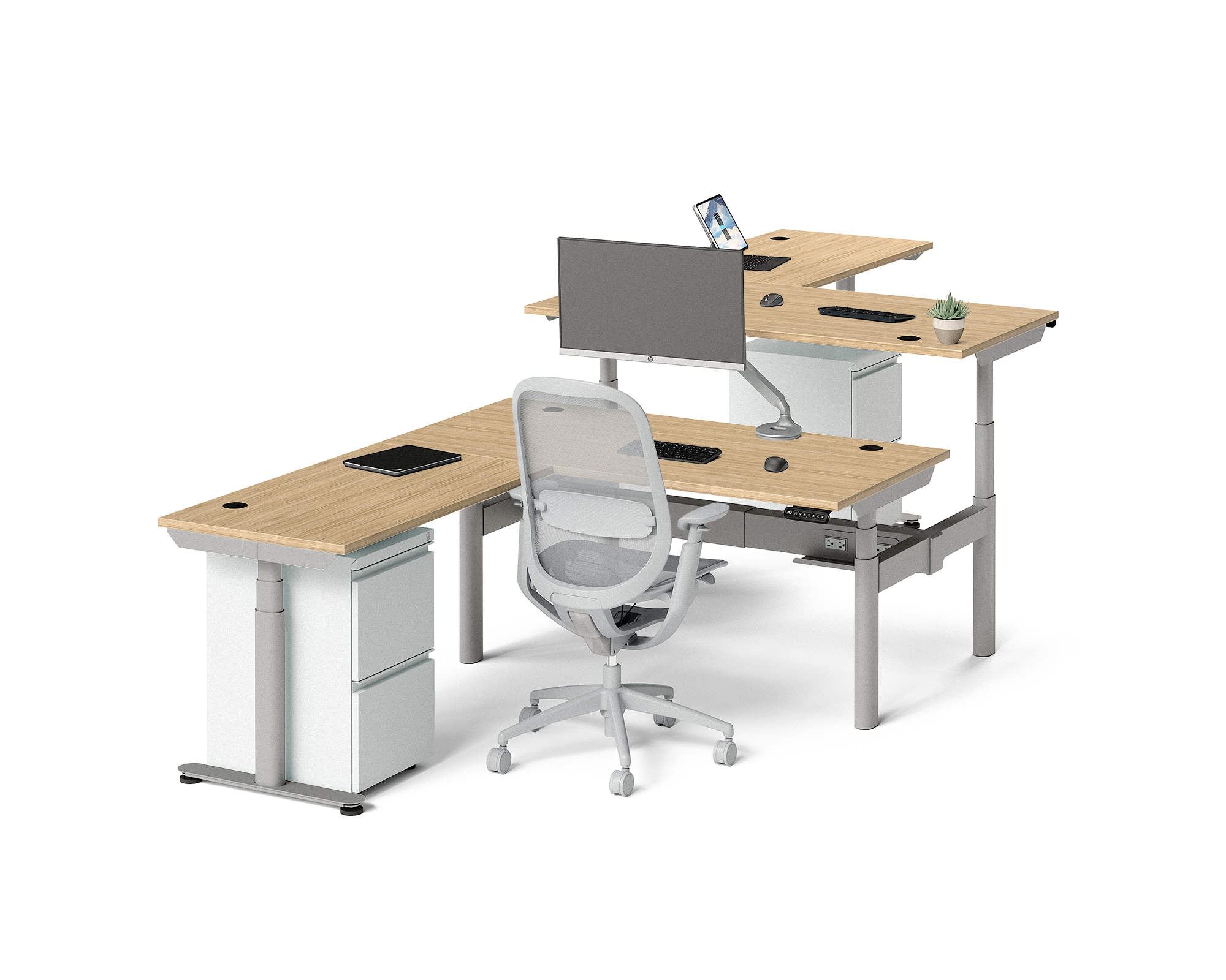Sol L-Shaped Adjustable-Height Desks for 2