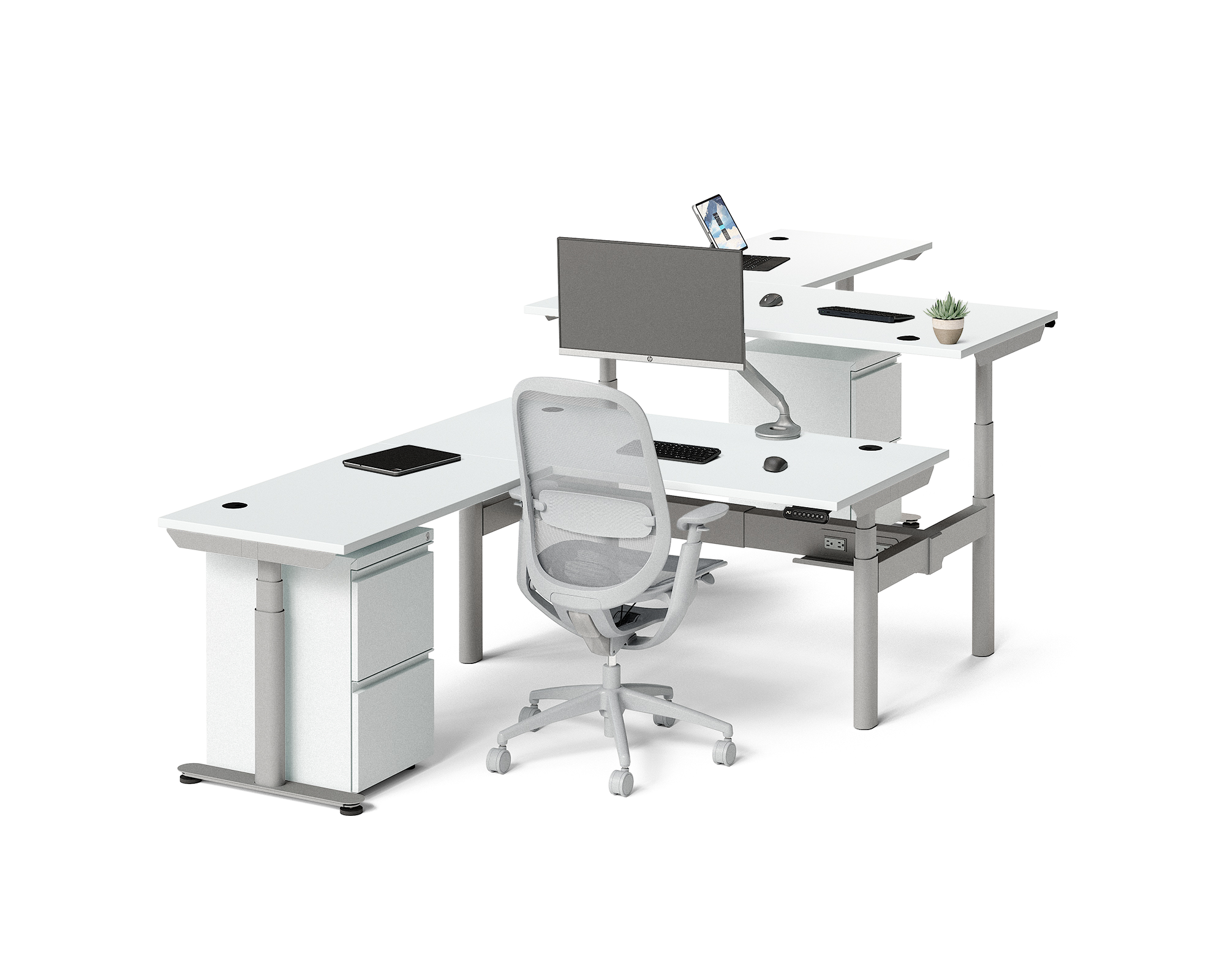 Sol L-Shaped Adjustable-Height Desks for 2