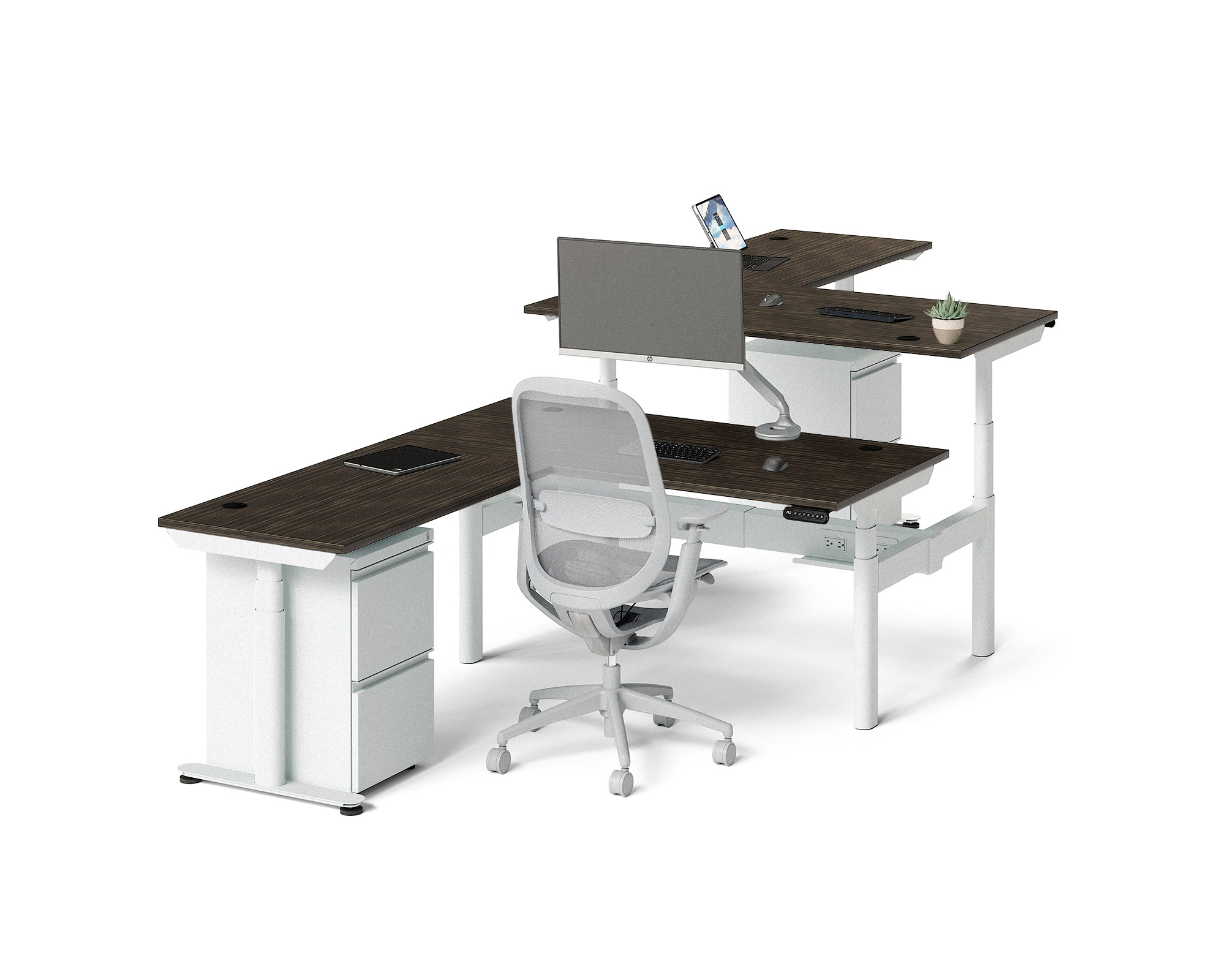 Sol L-Shaped Adjustable-Height Desks for 2
