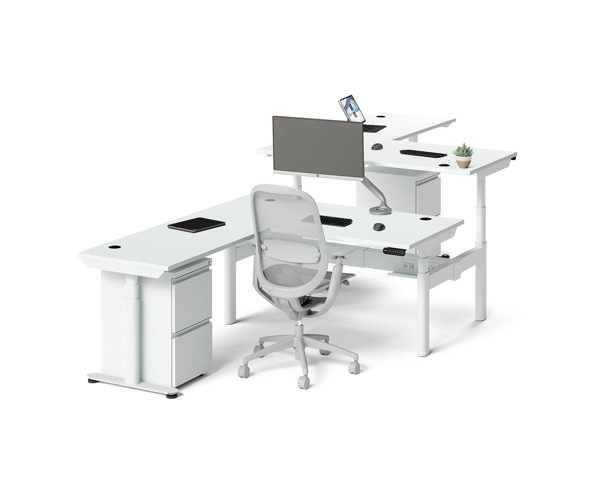 Sol L-Shaped Adjustable-Height Desks for 2