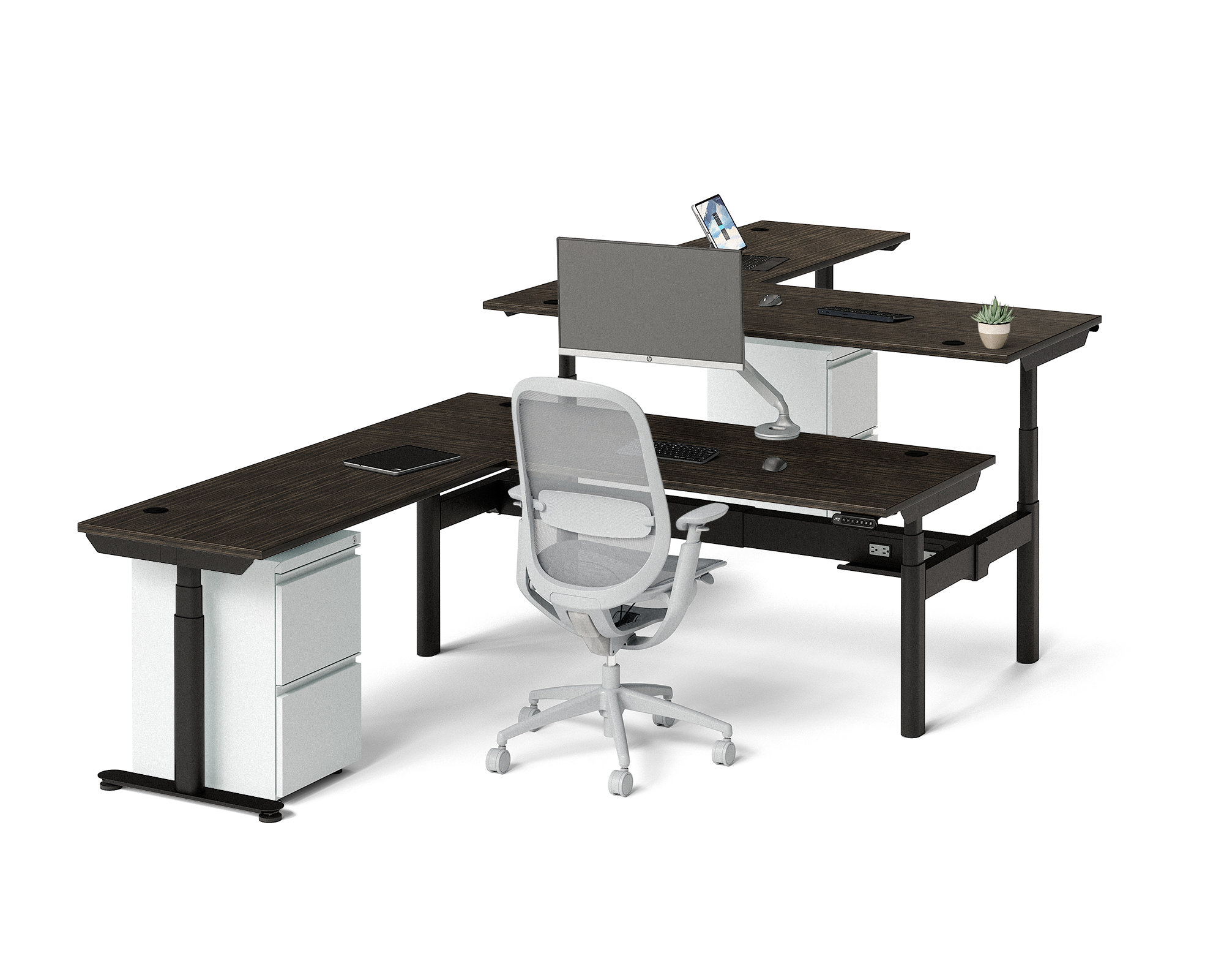 Sol L-Shaped Adjustable-Height Desks for 2