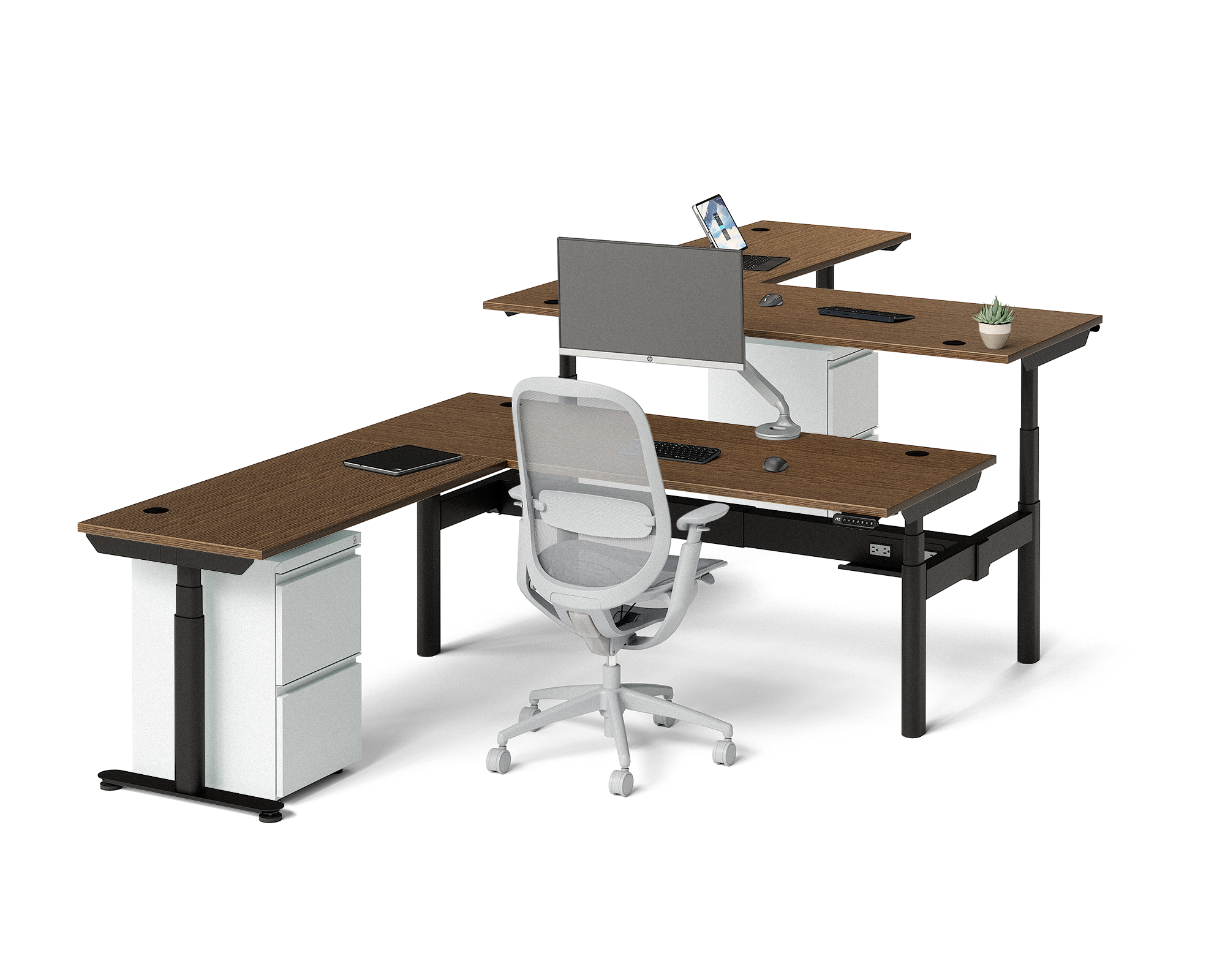 Sol L-Shaped Adjustable-Height Desks for 2