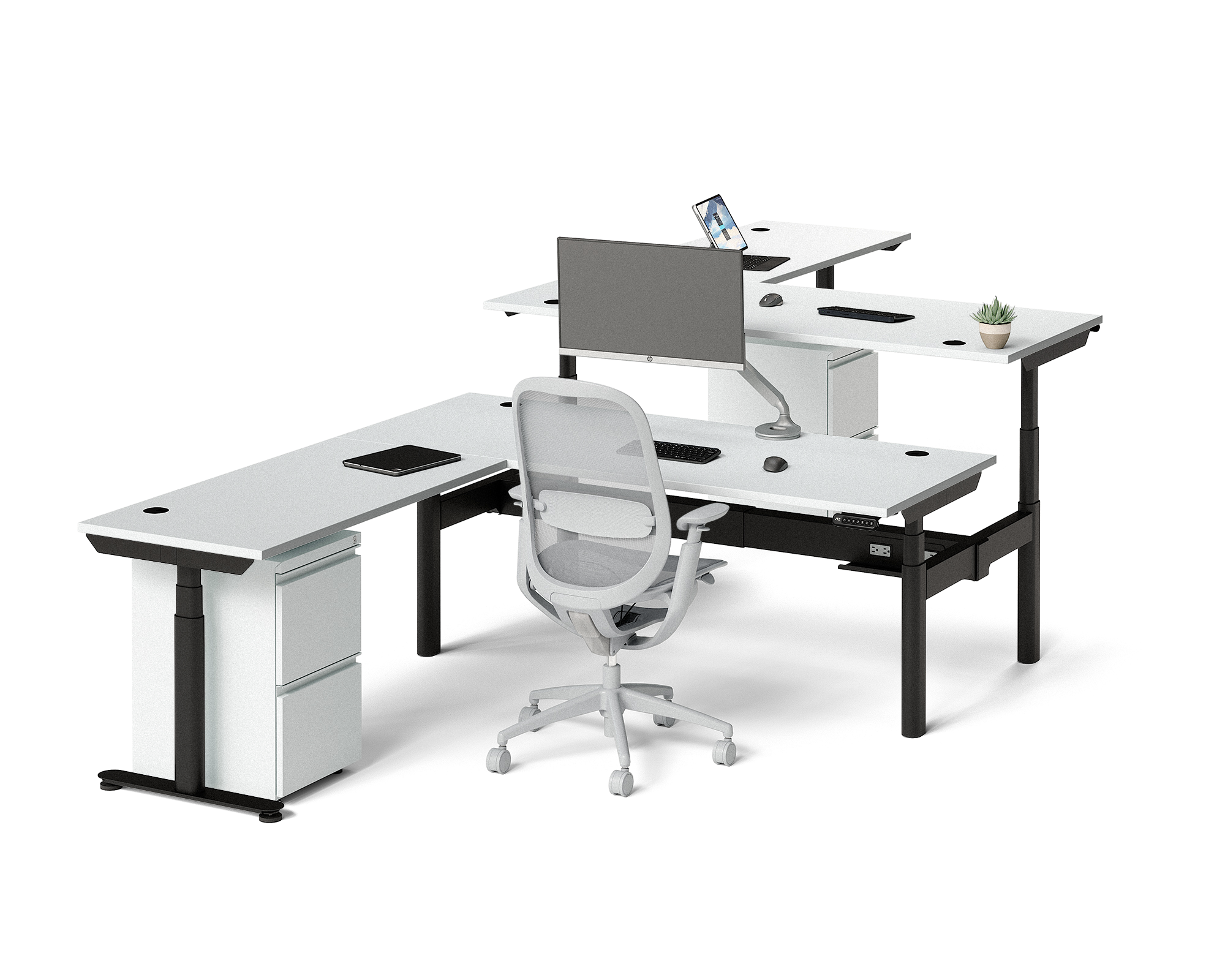 Sol L-Shaped Adjustable-Height Desks for 2
