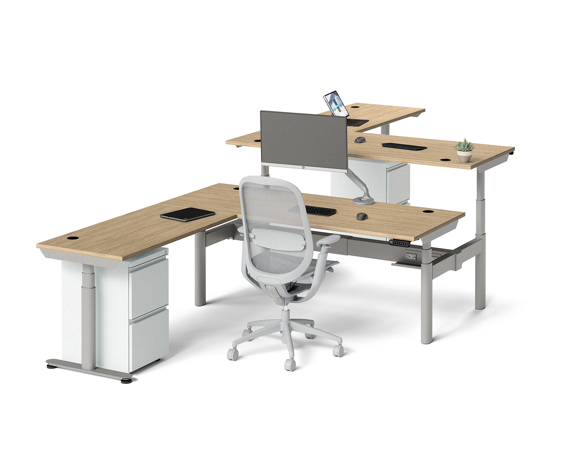 Sol L-Shaped Adjustable-Height Desks for 2