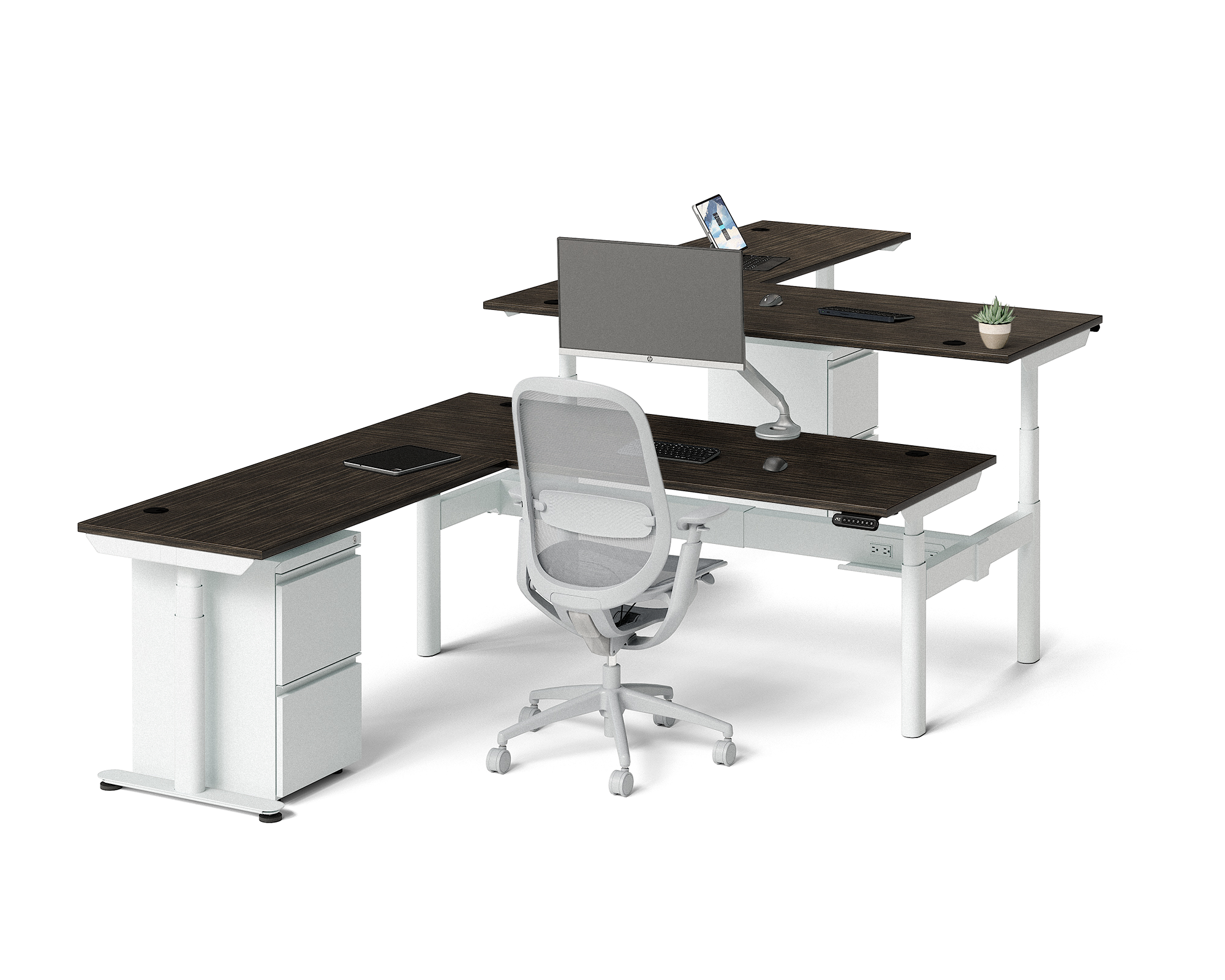 Sol L-Shaped Adjustable-Height Desks for 2