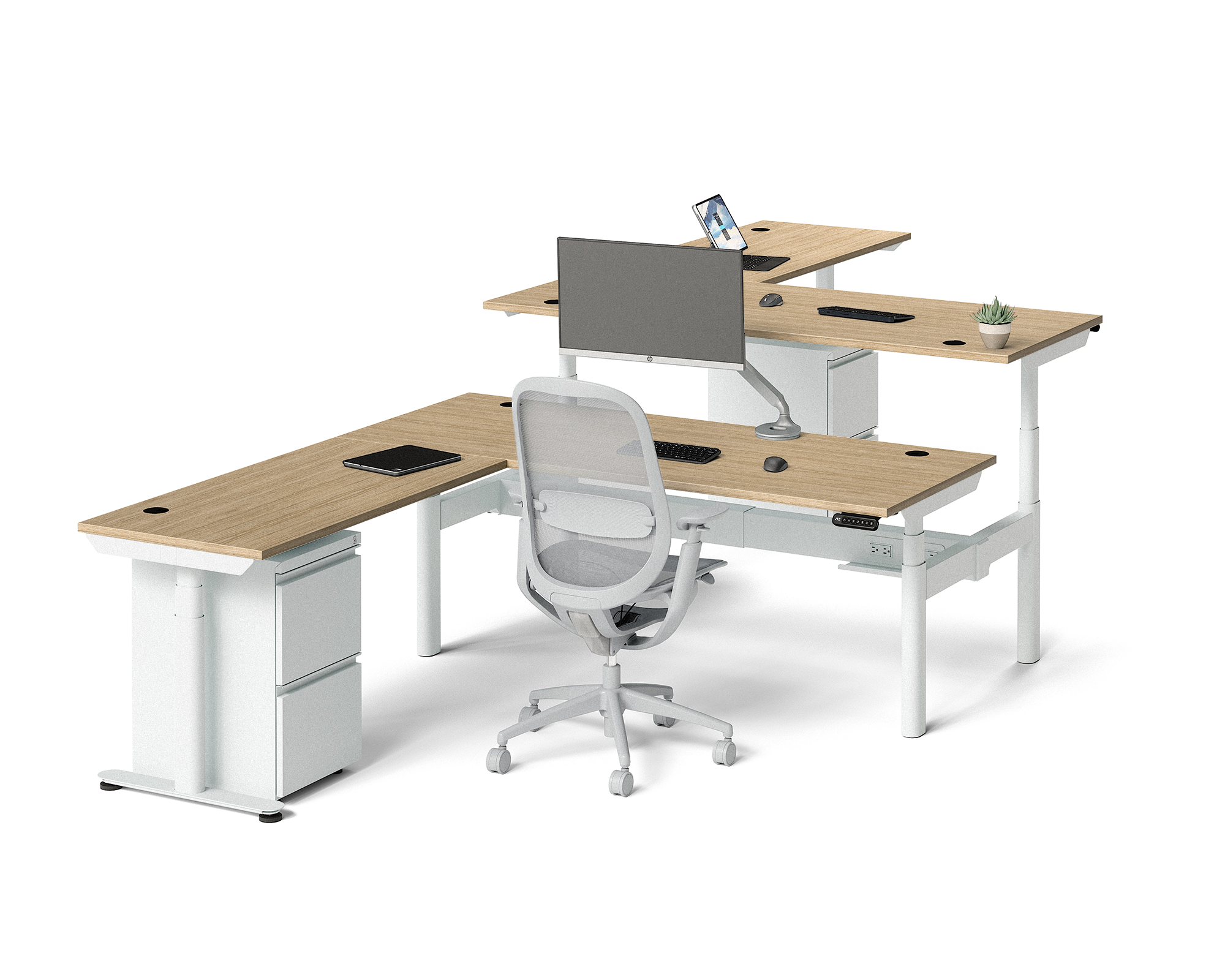 Sol L-Shaped Adjustable-Height Desks for 2