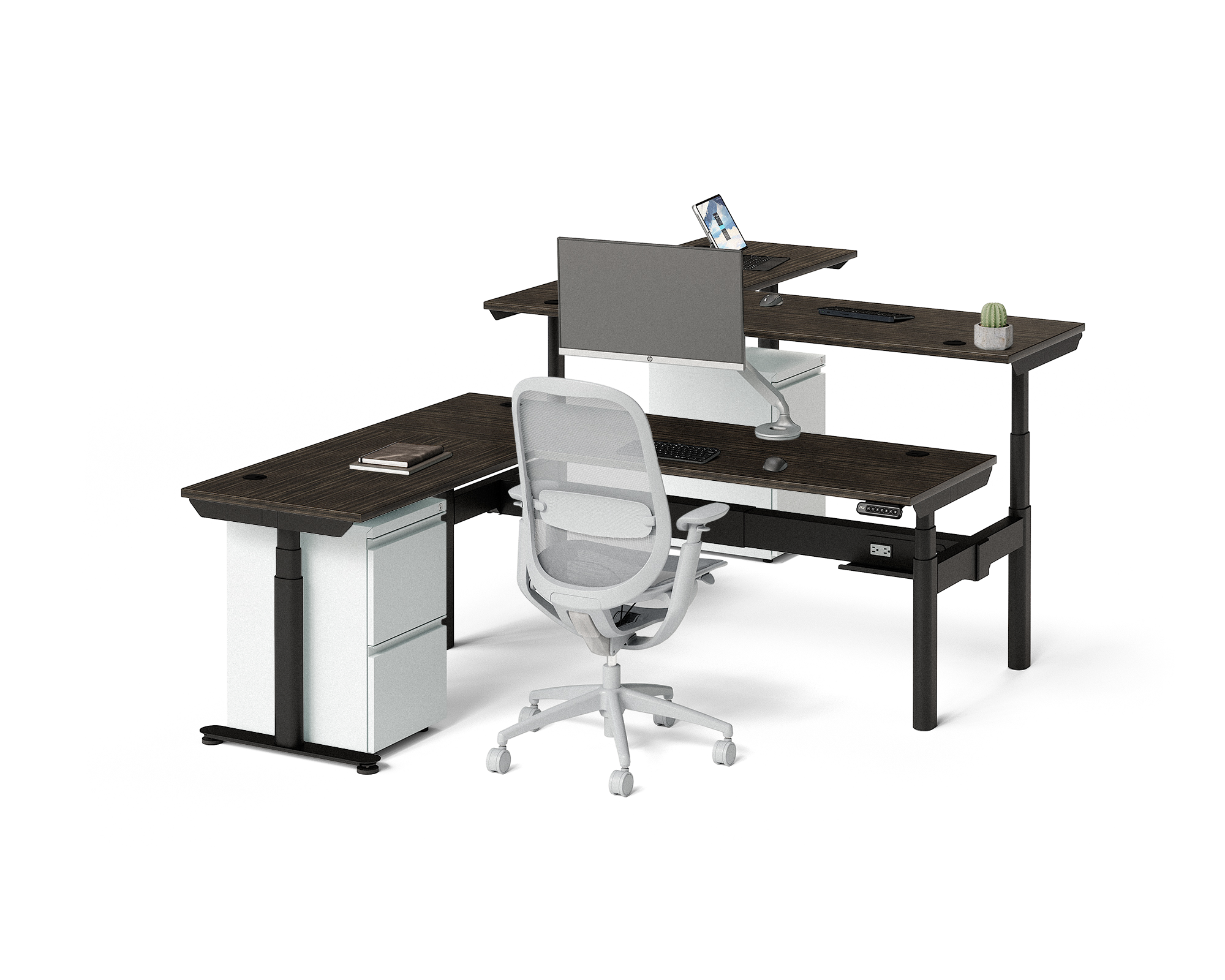 Sol L-Shaped Adjustable-Height Desks for 2