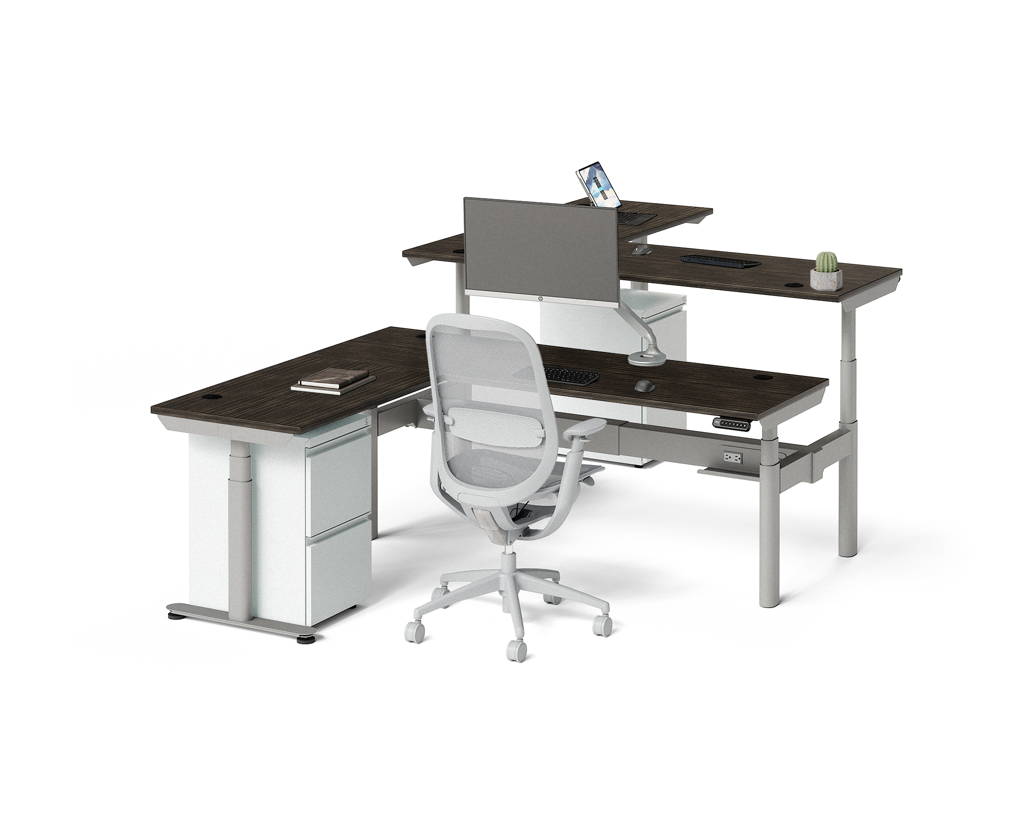 Sol L-Shaped Adjustable-Height Desks for 2
