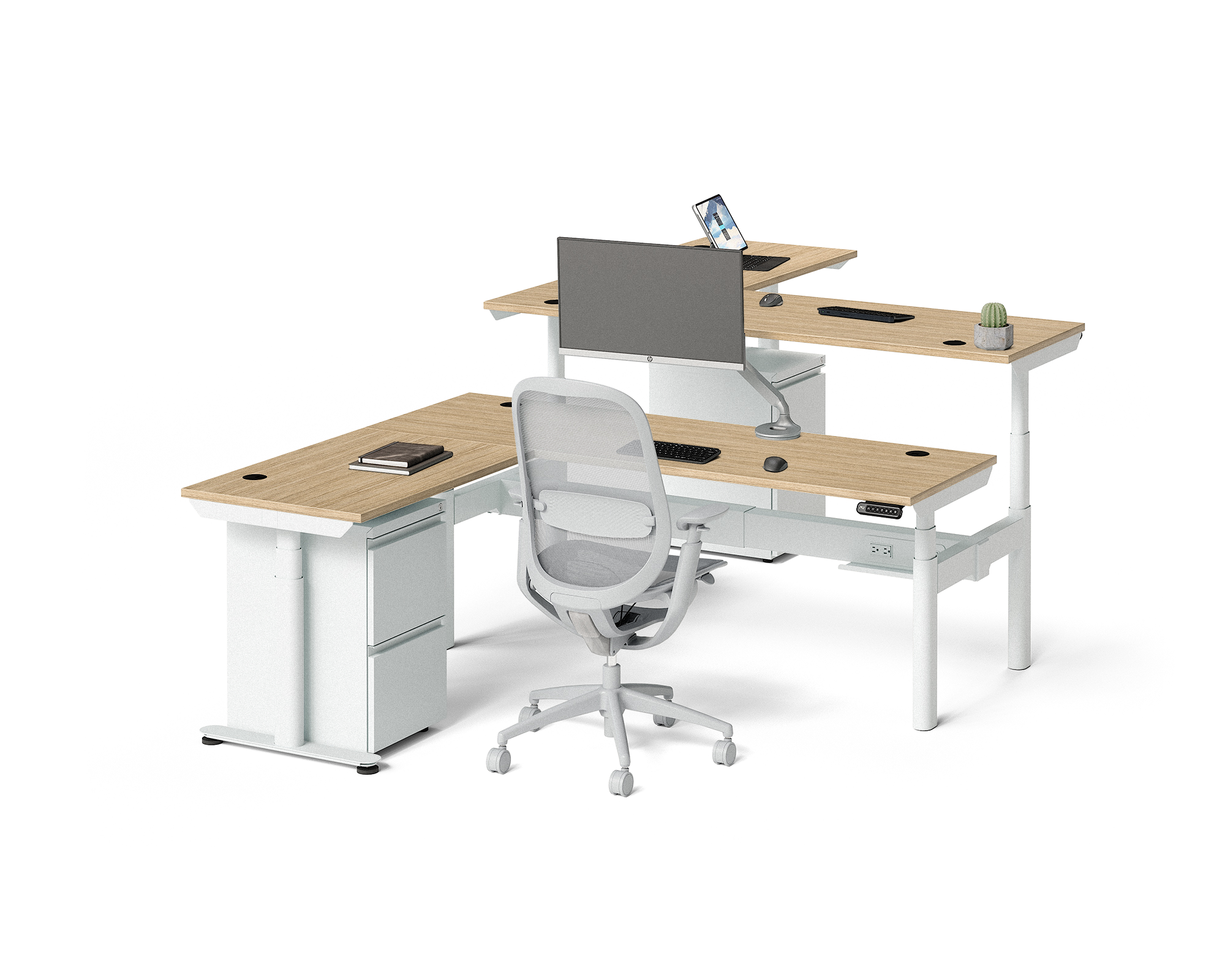 Sol L-Shaped Adjustable-Height Desks for 2