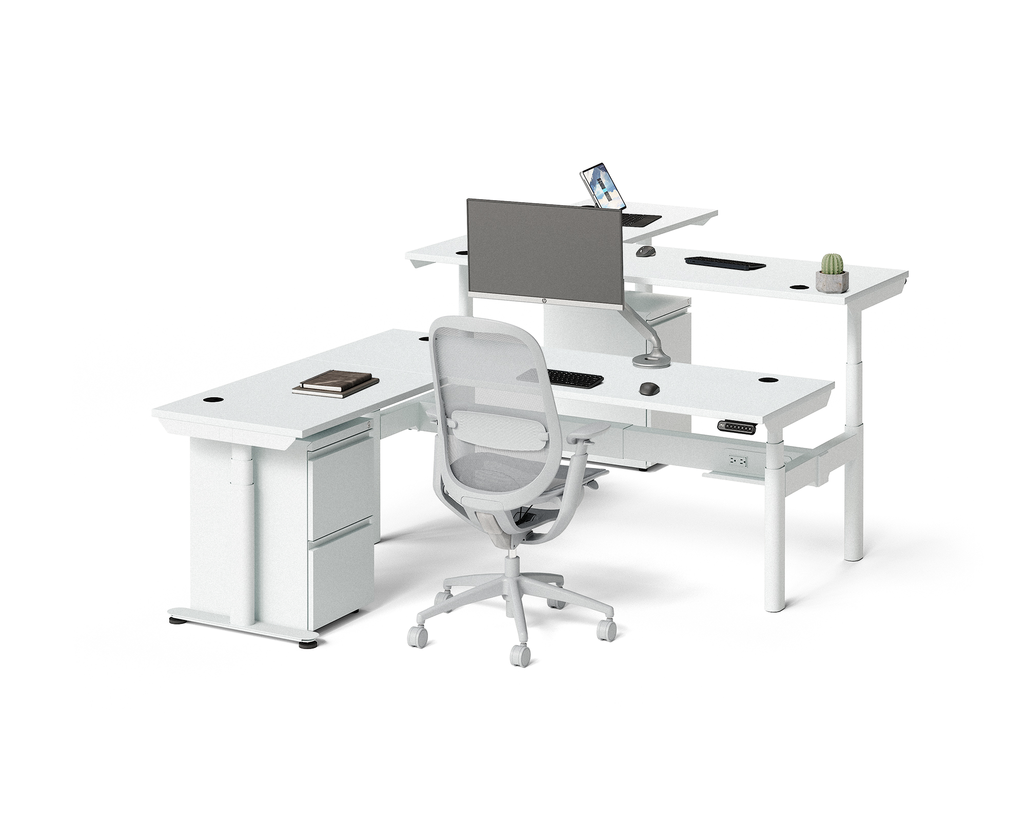 Sol L-Shaped Adjustable-Height Desks for 2