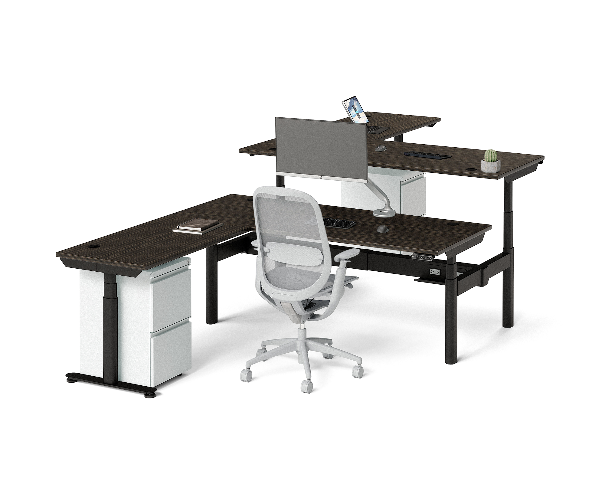 Sol L-Shaped Adjustable-Height Desks for 2