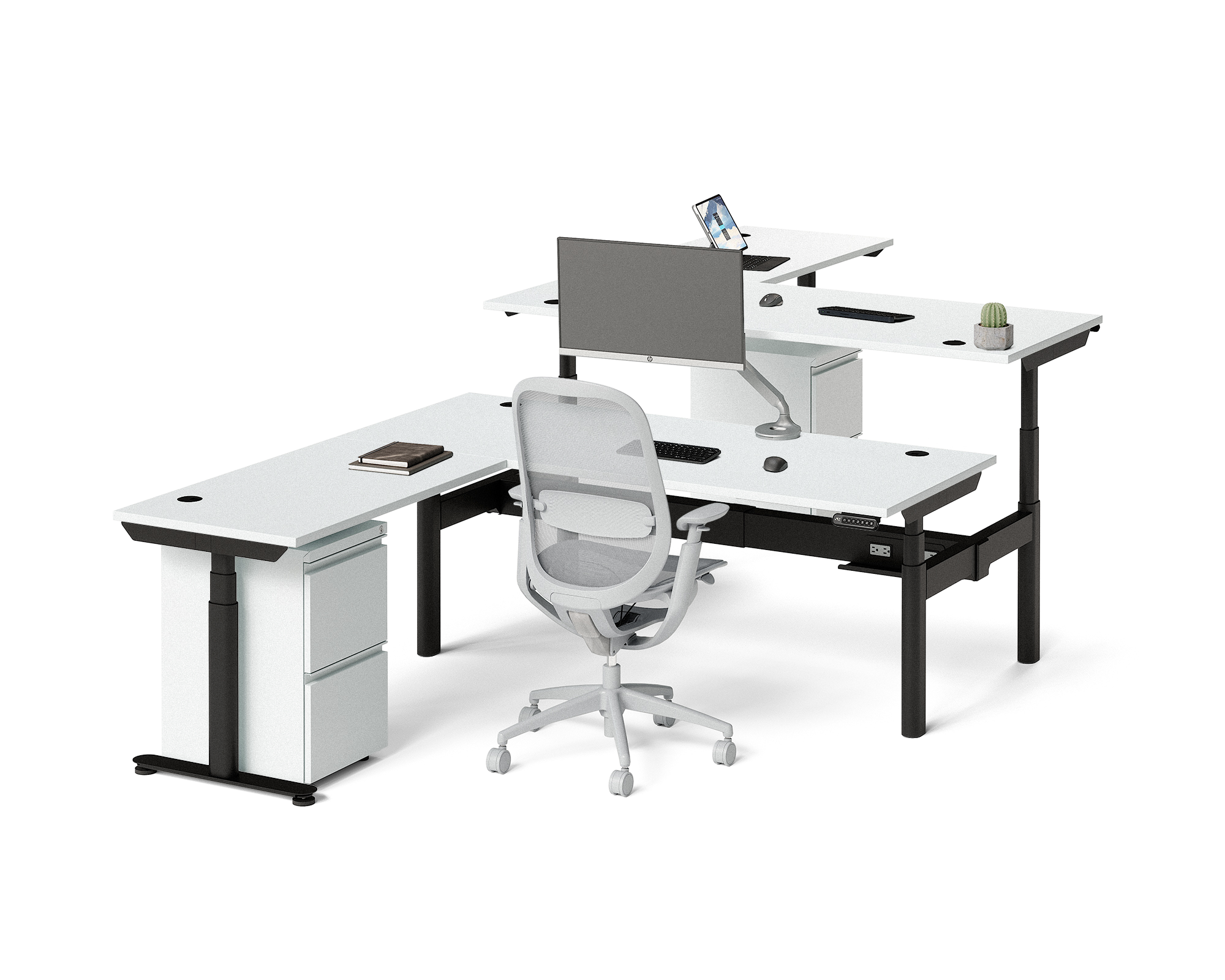 Sol L-Shaped Adjustable-Height Desks for 2