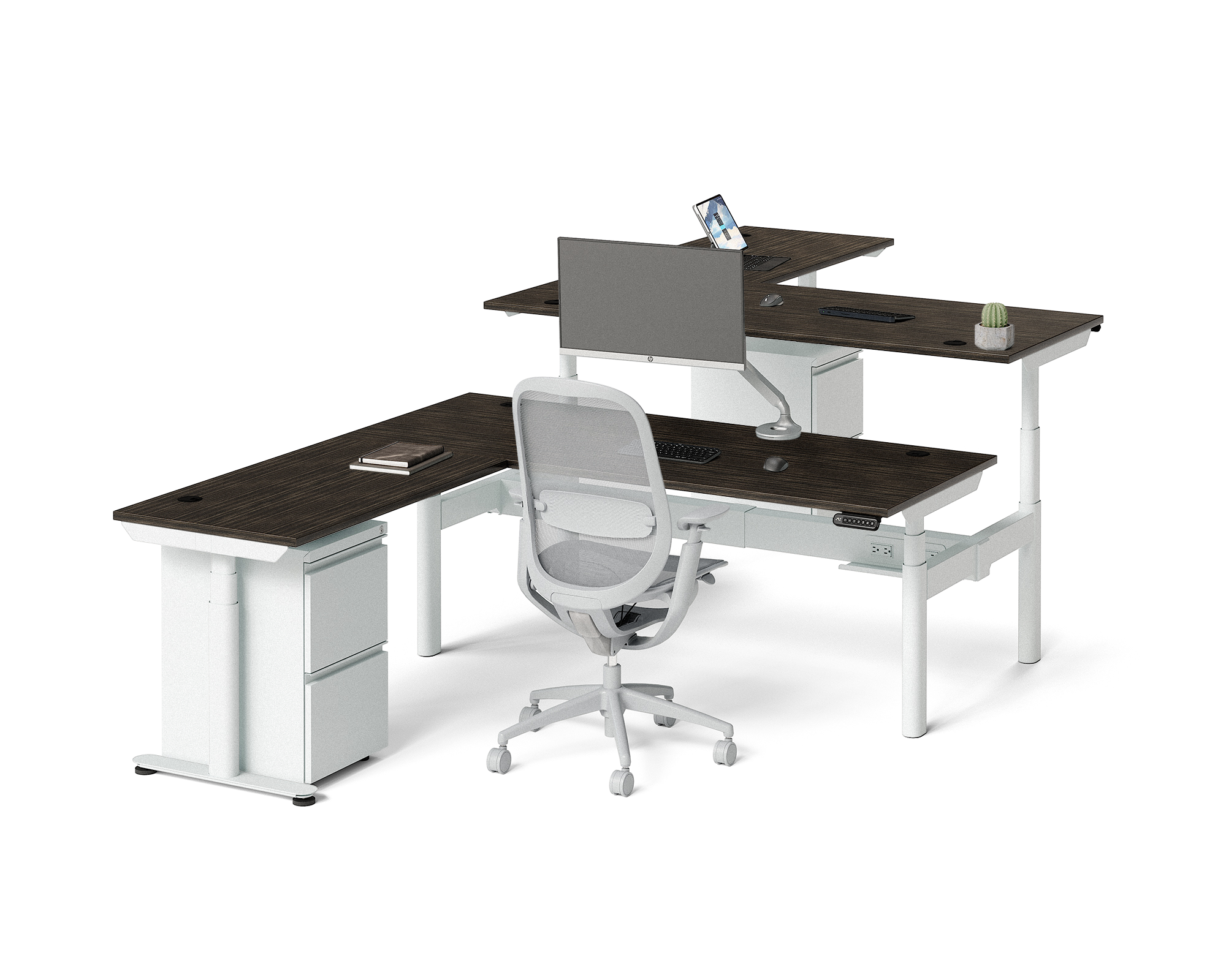 Sol L-Shaped Adjustable-Height Desks for 2
