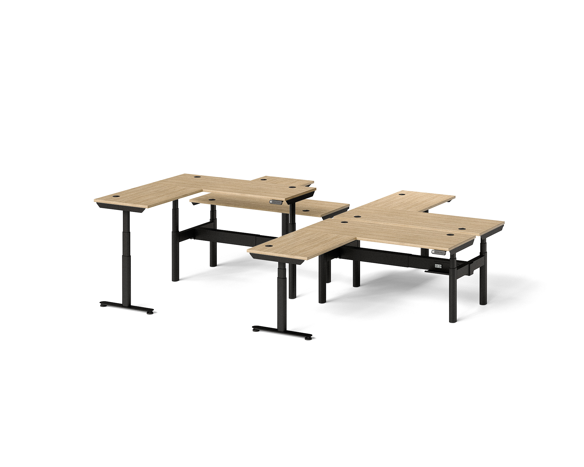 Sol L-Shaped Adjustable-Height Desks for 4