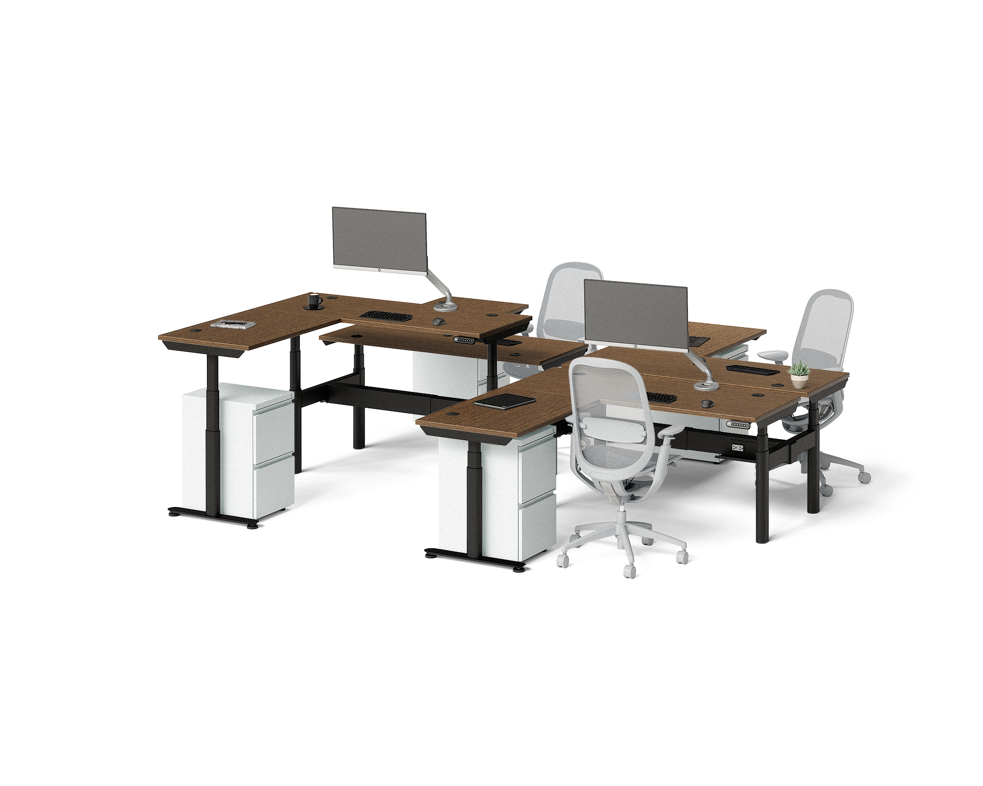 Sol L-Shaped Adjustable-Height Desks for 4