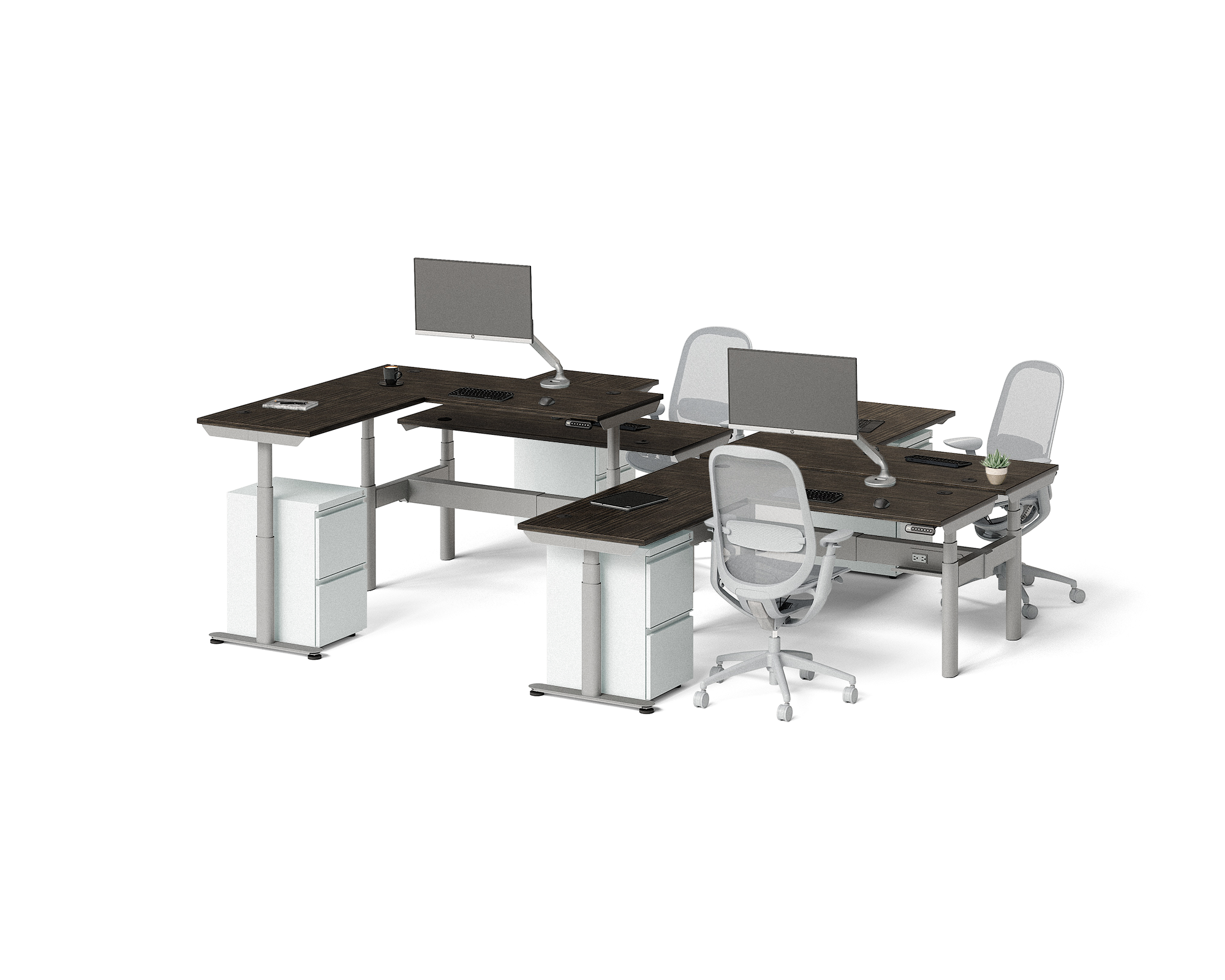 Sol L-Shaped Adjustable-Height Desks for 4