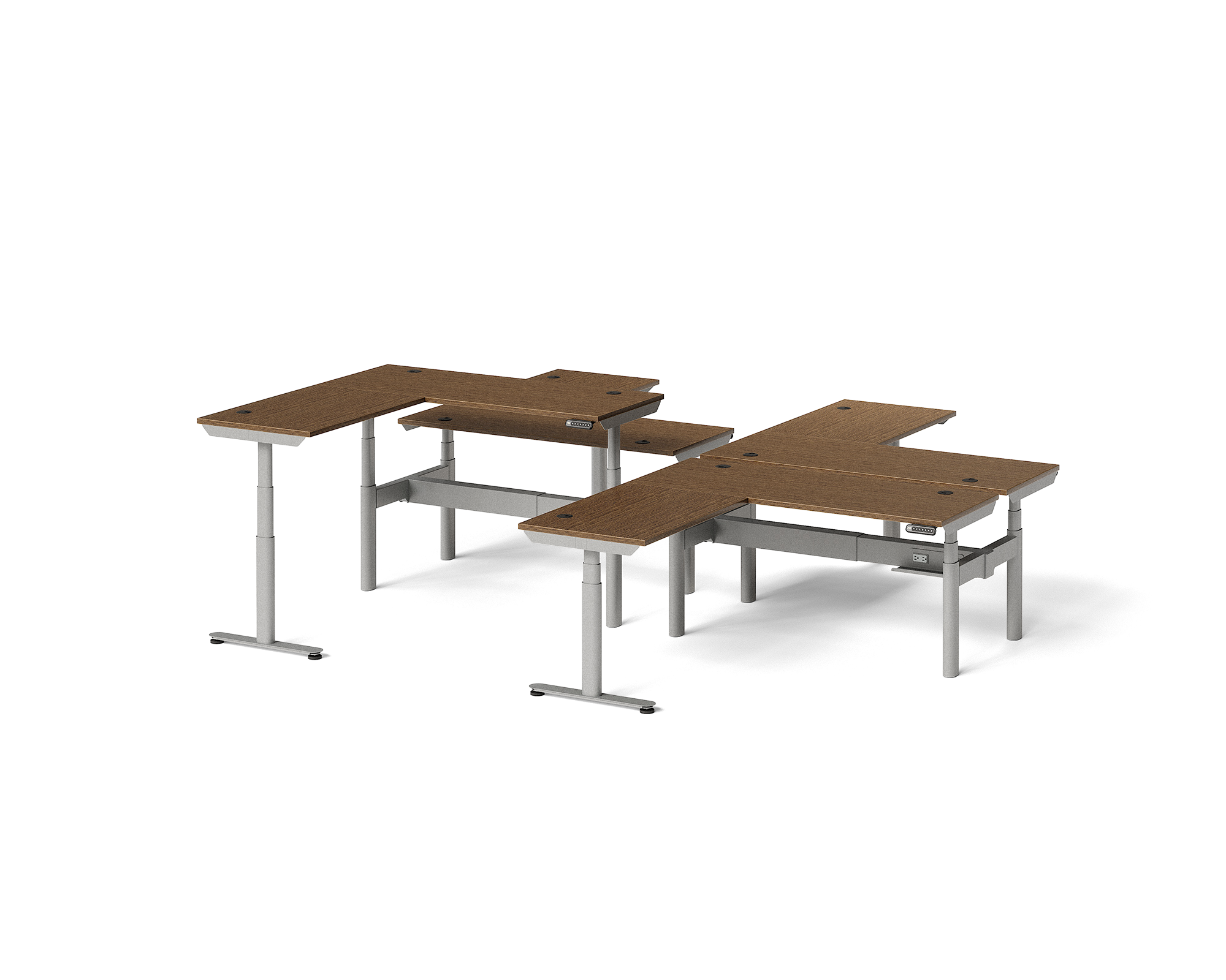 Sol L-Shaped Adjustable-Height Desks for 4