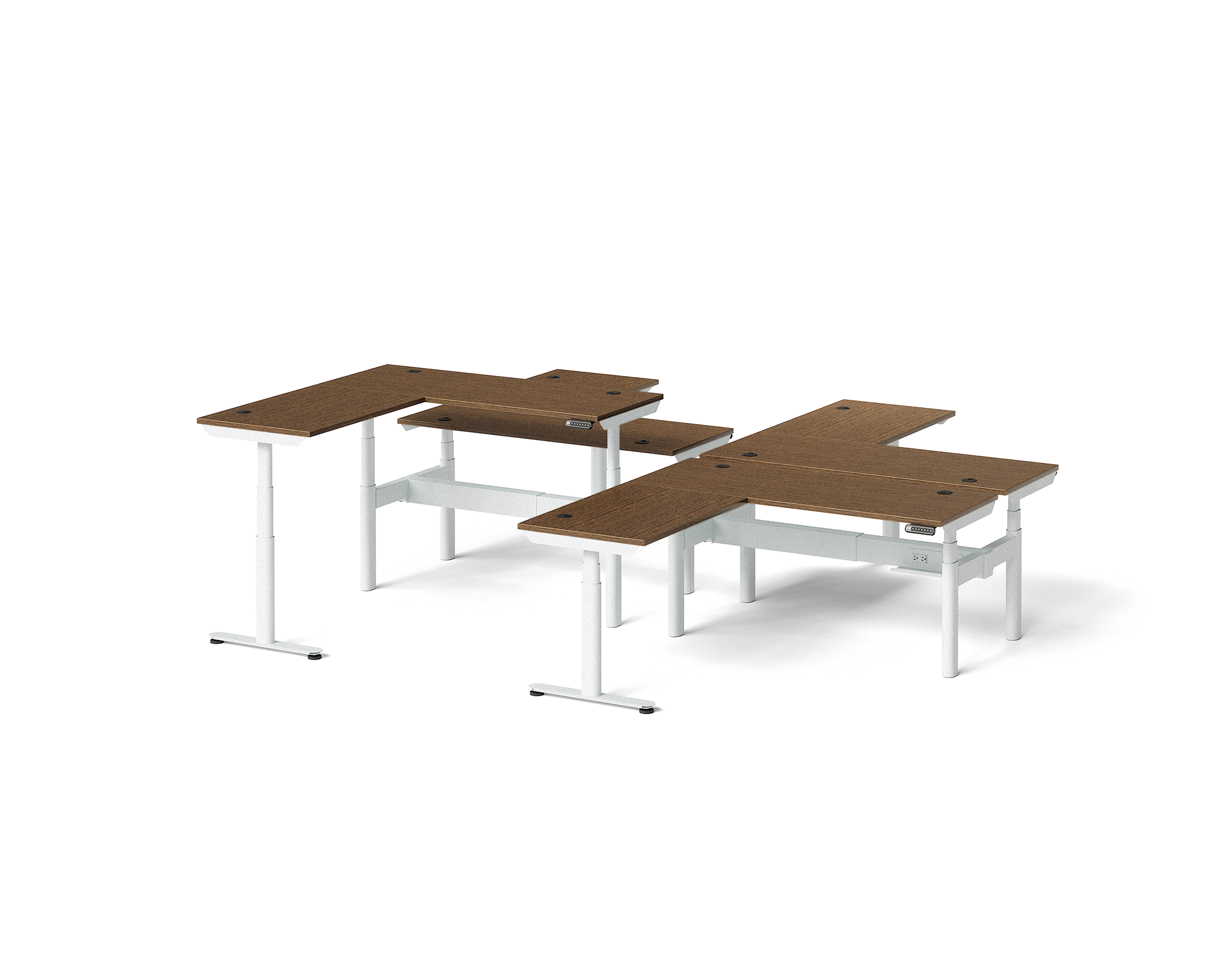 Sol L-Shaped Adjustable-Height Desks for 4