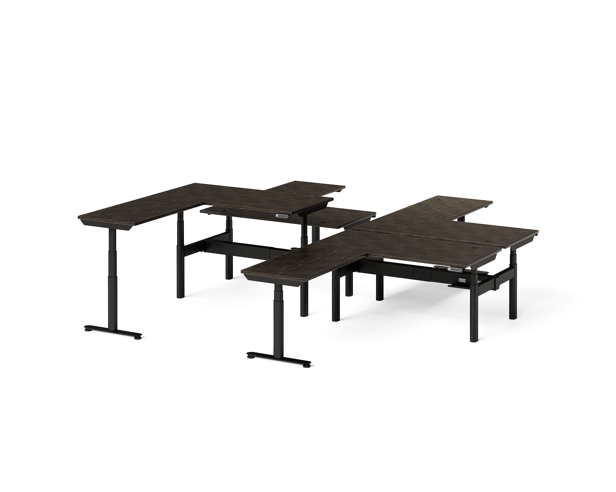 Sol L-Shaped Adjustable-Height Desks for 4