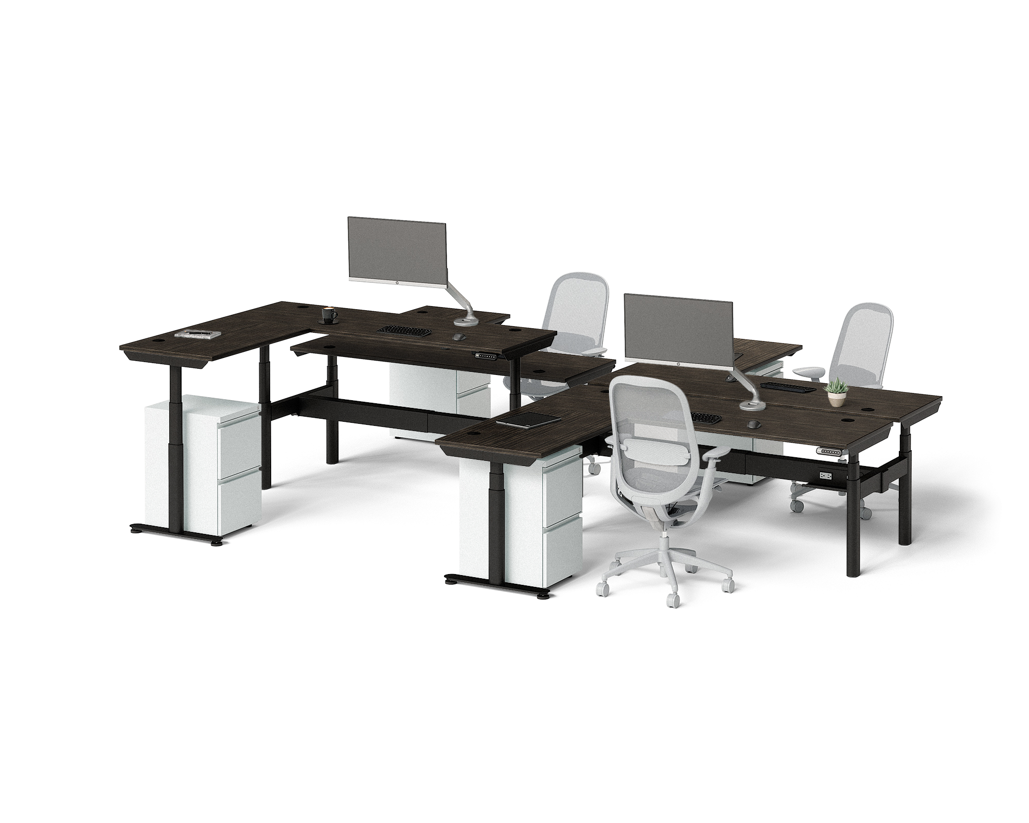 Sol L-Shaped Adjustable-Height Desks for 4
