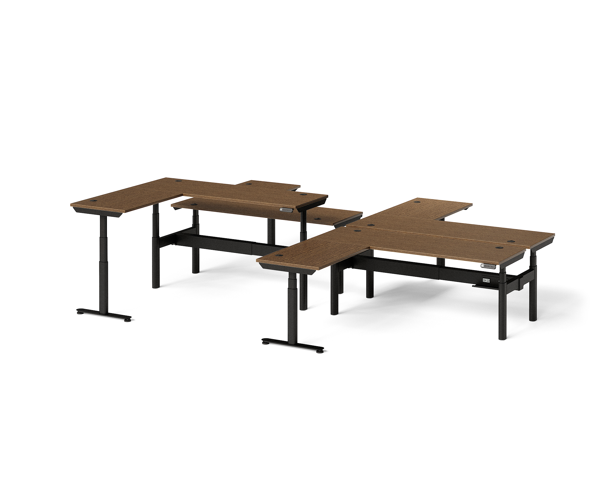Sol L-Shaped Adjustable-Height Desks for 4