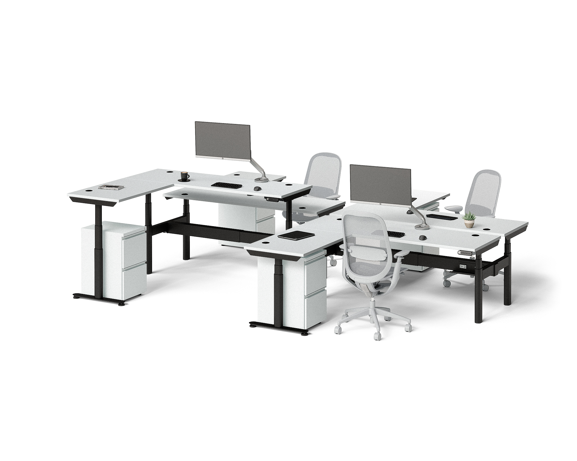 Sol L-Shaped Adjustable-Height Desks for 4