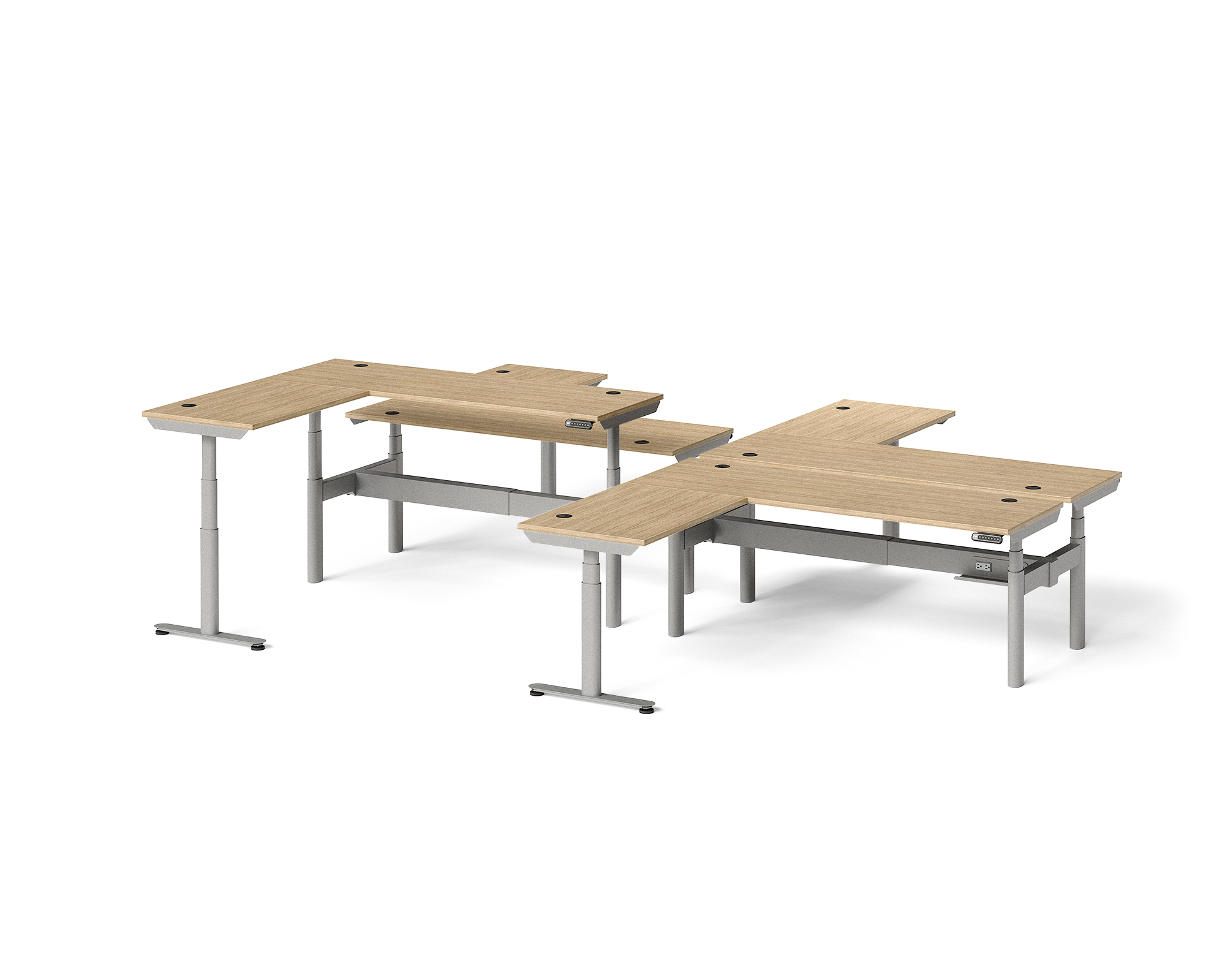 Sol L-Shaped Adjustable-Height Desks for 4