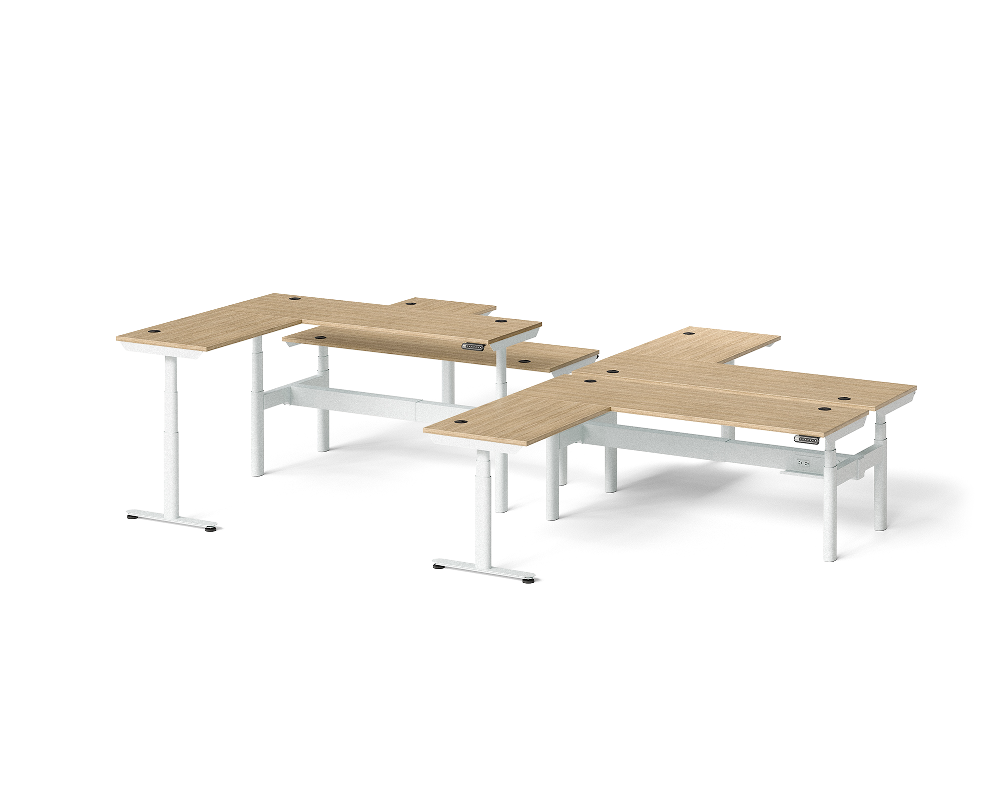 Sol L-Shaped Adjustable-Height Desks for 4
