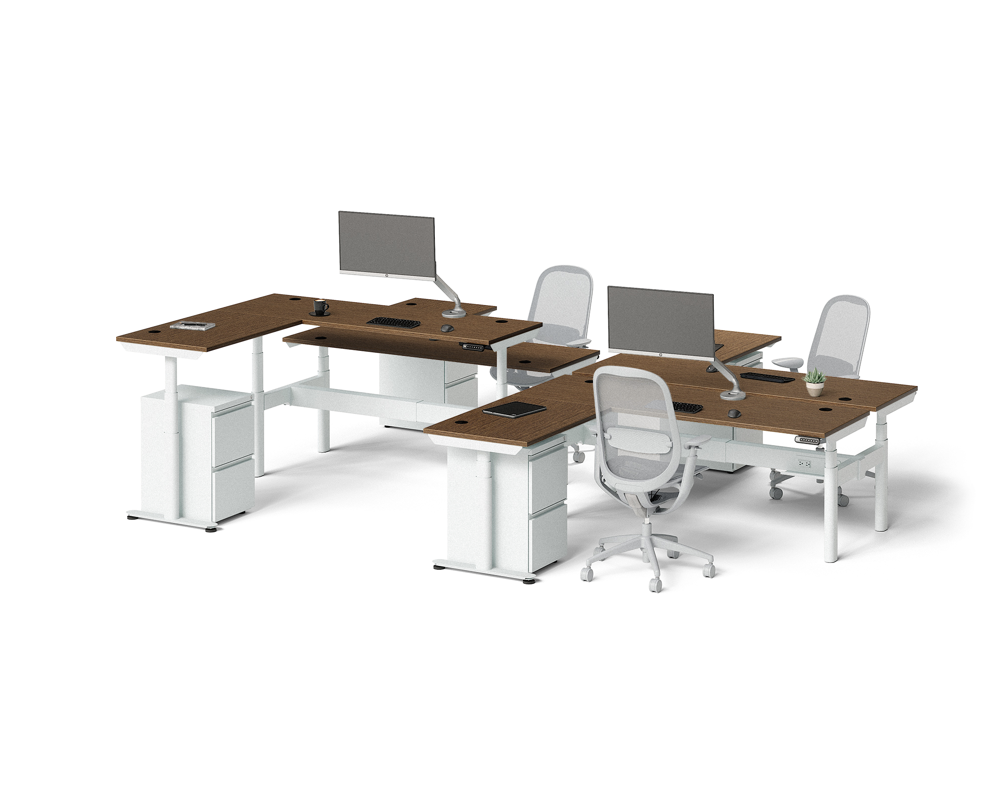 Sol L-Shaped Adjustable-Height Desks for 4