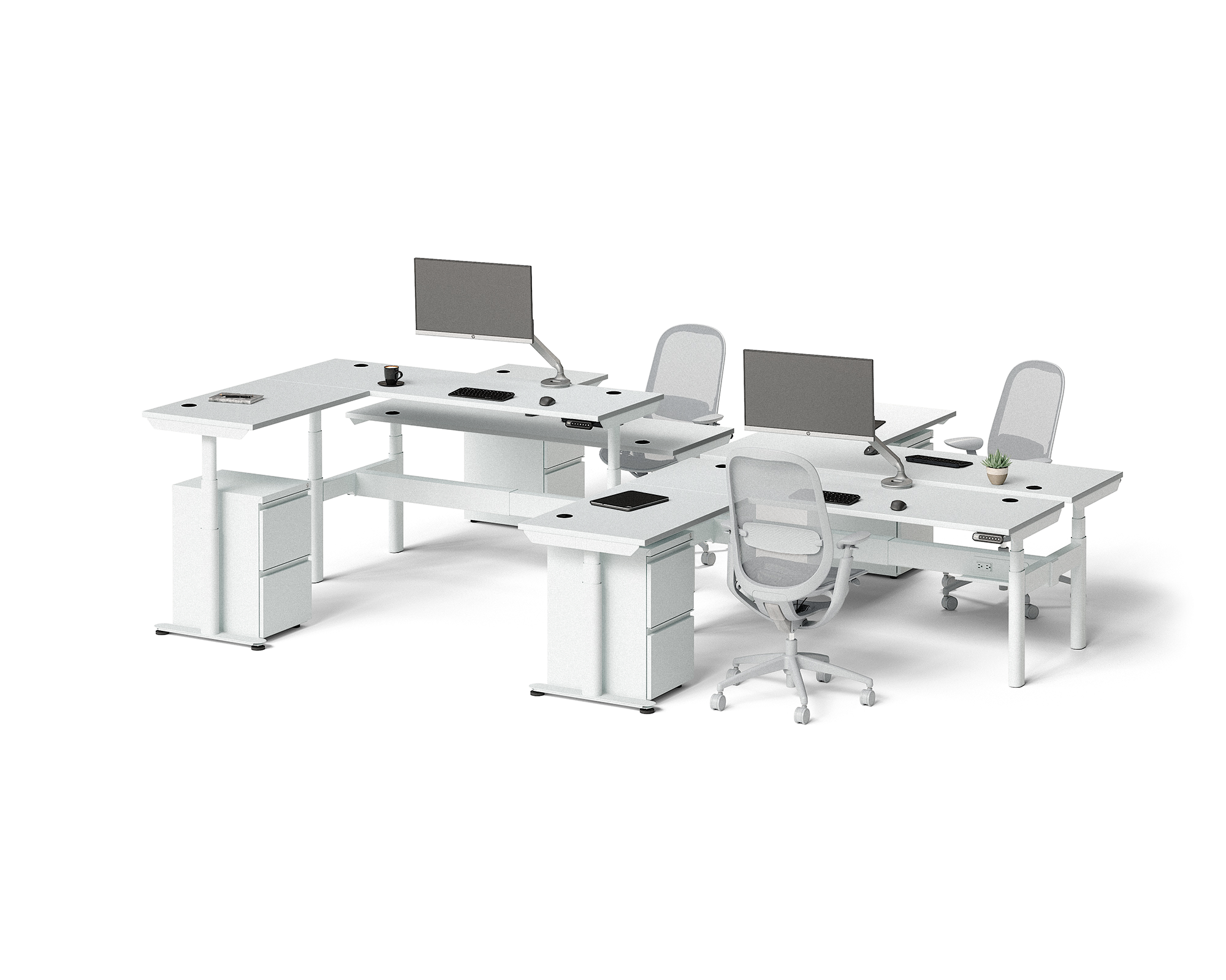 Sol L-Shaped Adjustable-Height Desks for 4