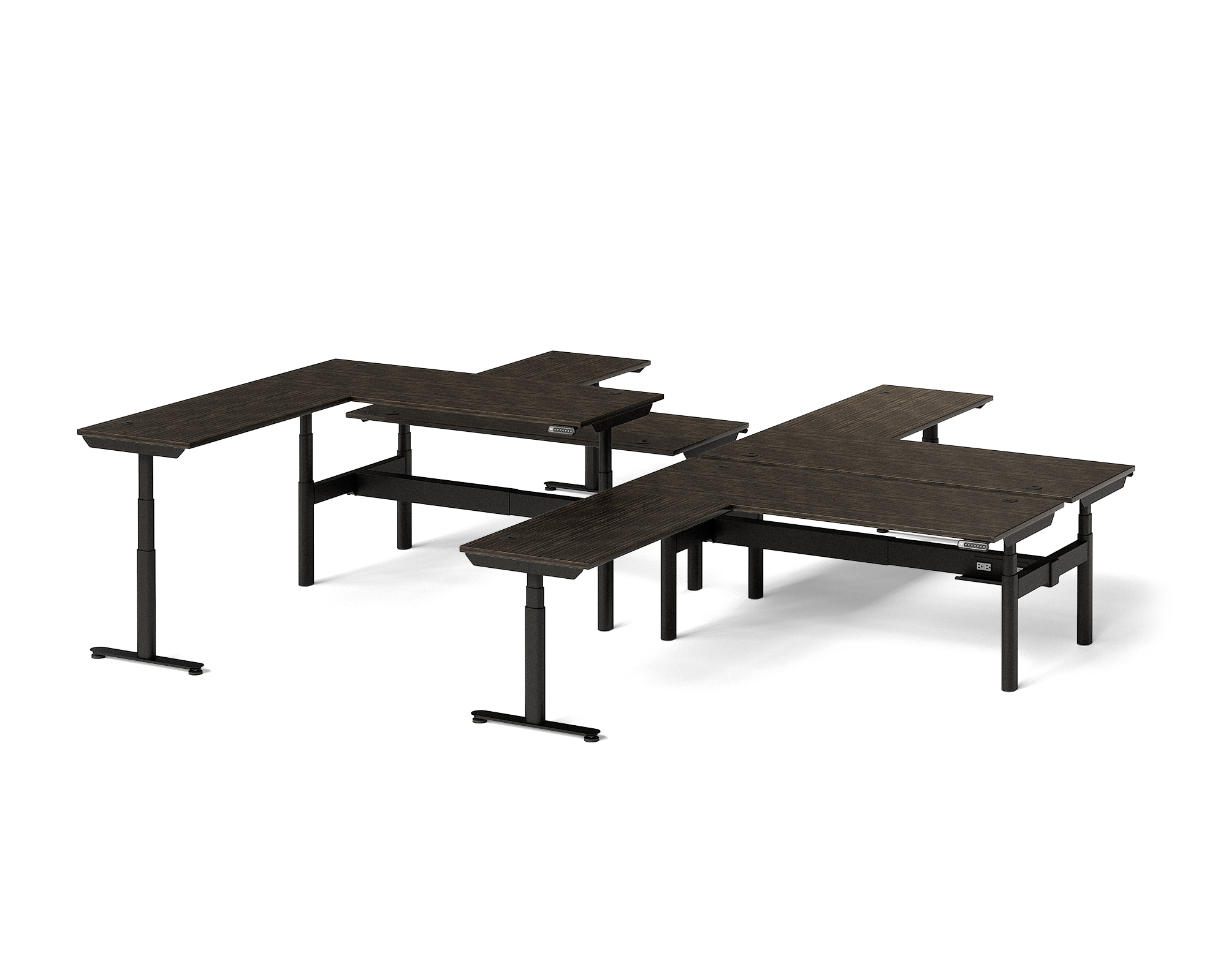 Sol L-Shaped Adjustable-Height Desks for 4