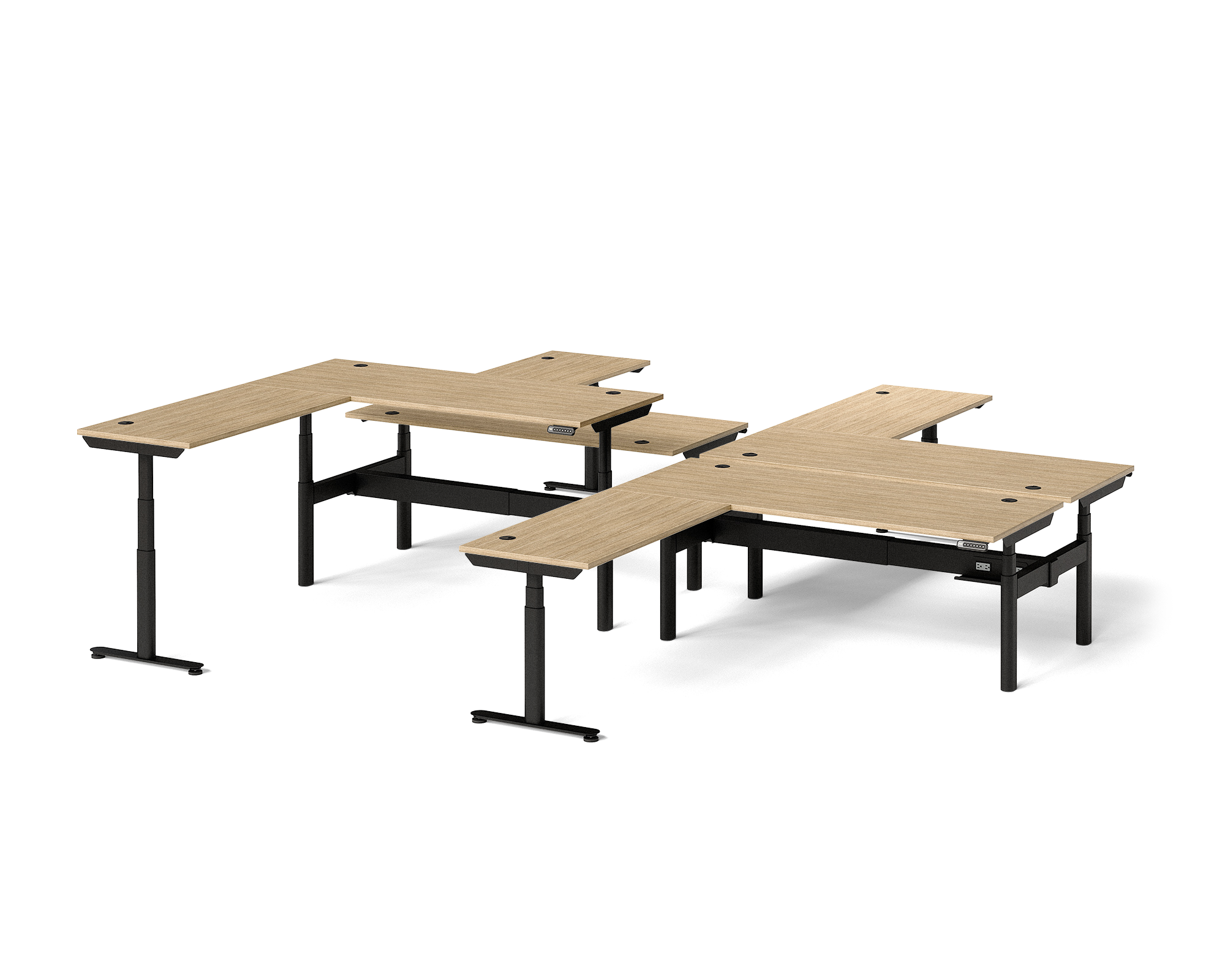 Sol L-Shaped Adjustable-Height Desks for 4